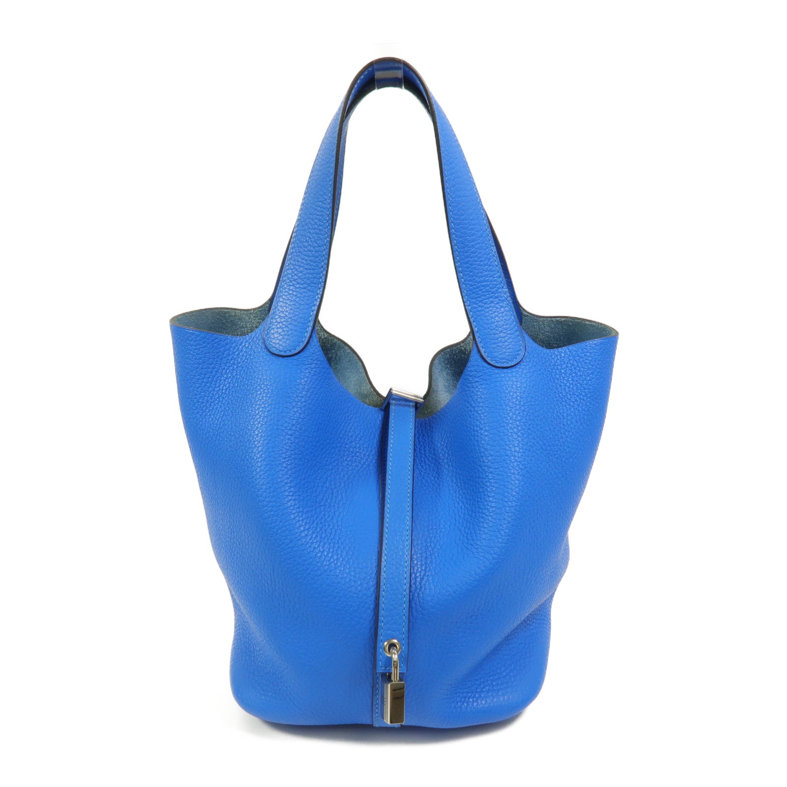 HERMES Clemence皮革Picotin MM手挽袋Bleu Hydra