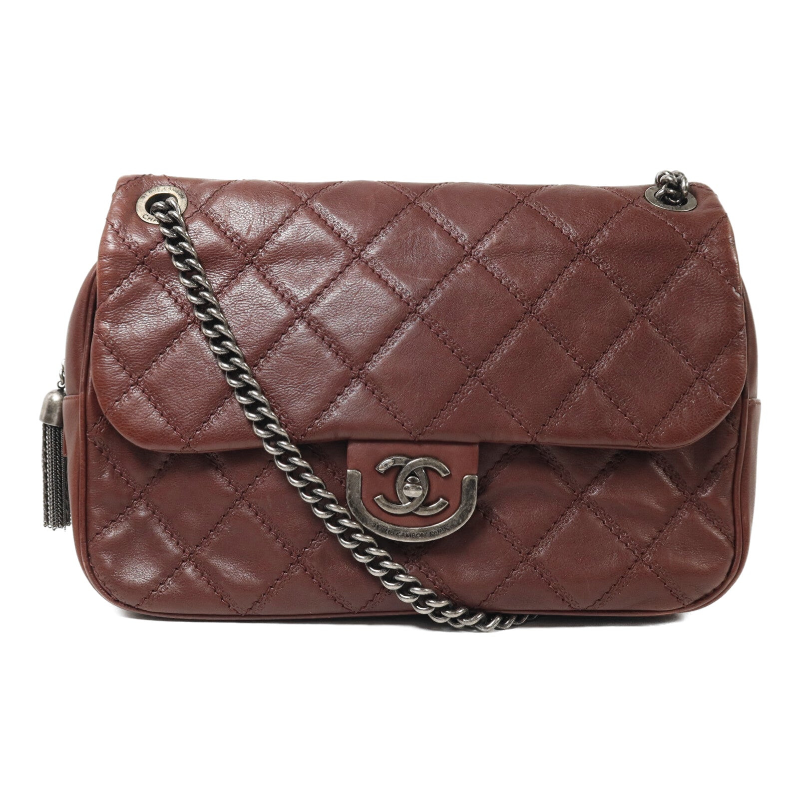CHANEL 牛皮皮革Chain Shoulder銀扣鏈帶肩背袋