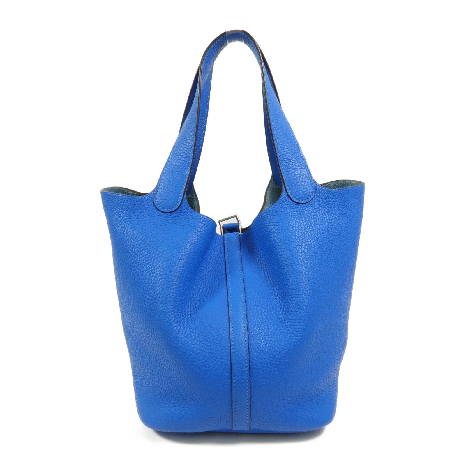 HERMES Clemence皮革Picotin MM手挽袋Bleu Hydra