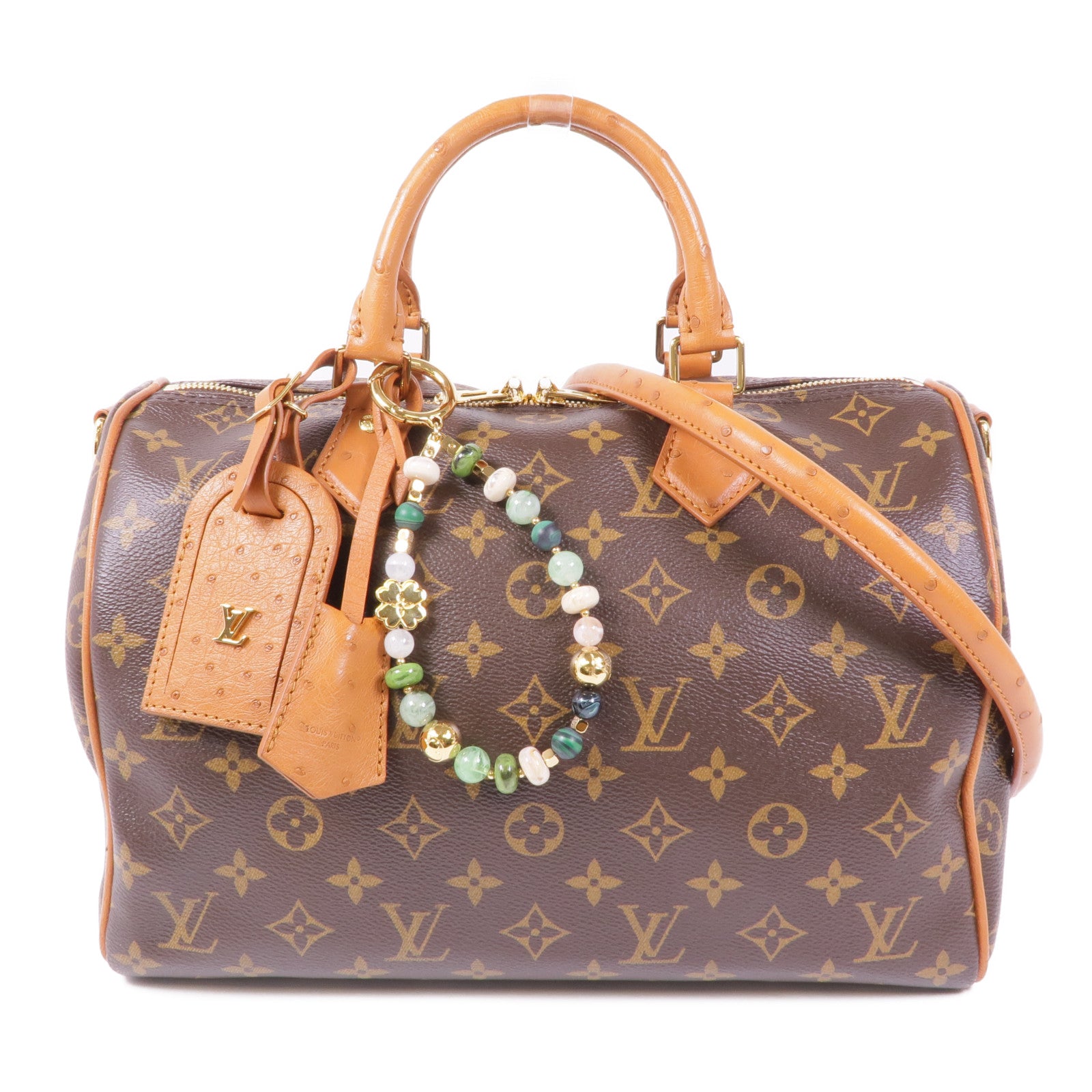 LOUIS VUITTON Monogram/鴕鳥皮革Speedy Soft 30 Boho金扣手挽肩背兩用袋