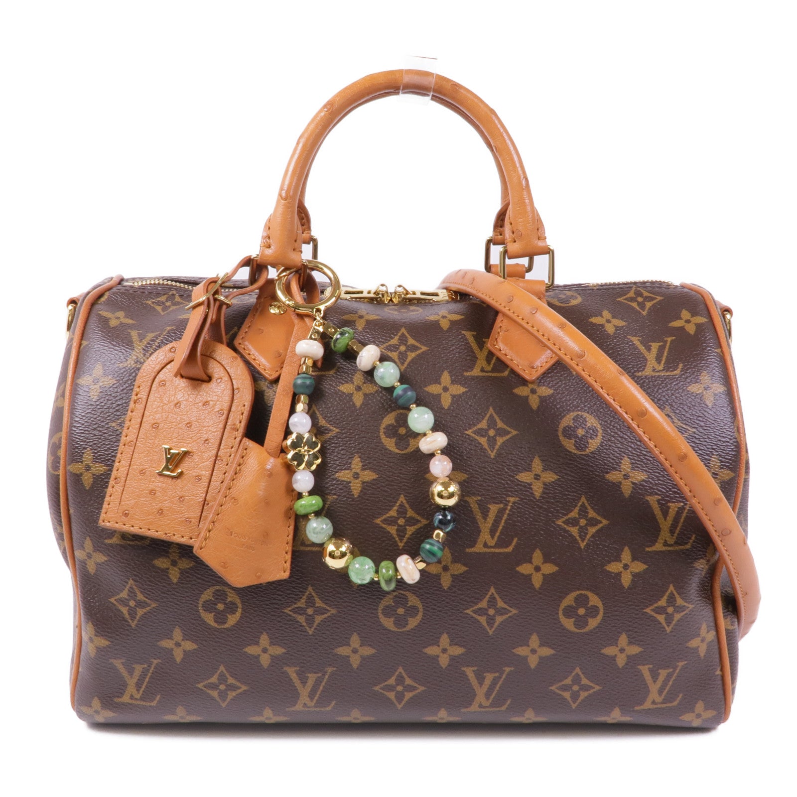 LOUIS VUITTON Monogram/鴕鳥皮革Speedy Soft 30 Boho金扣手挽肩背兩用袋