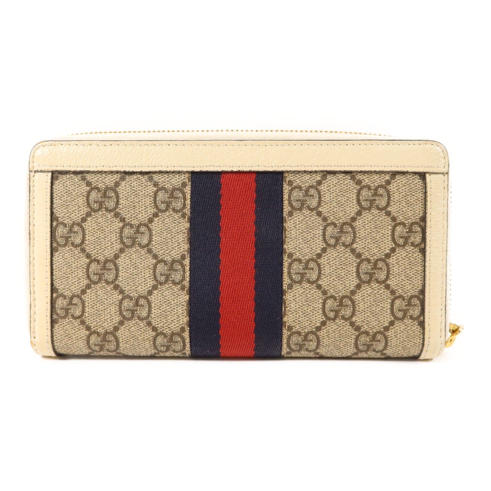 GUCCI 塗層帆布/牛皮皮革Zipper Long Wallet金扣拉鏈長錢包