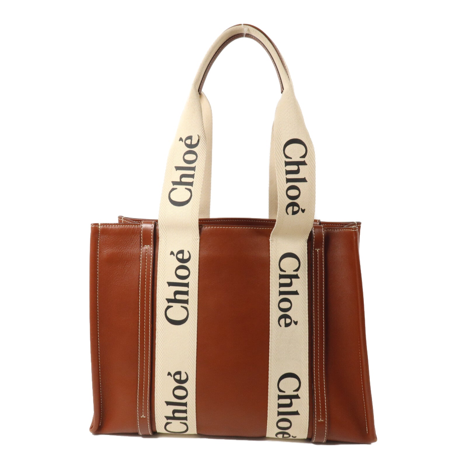 Chloe 牛皮皮革/帆布Woody Tote Medium手挽袋