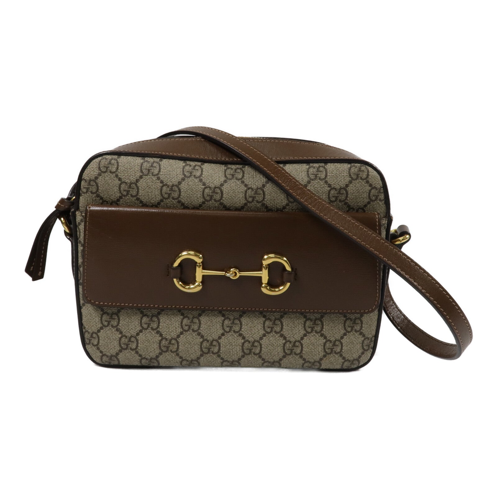 GUCCI 牛皮皮革/塗層帆布Horsebit 1955 Small肩背袋