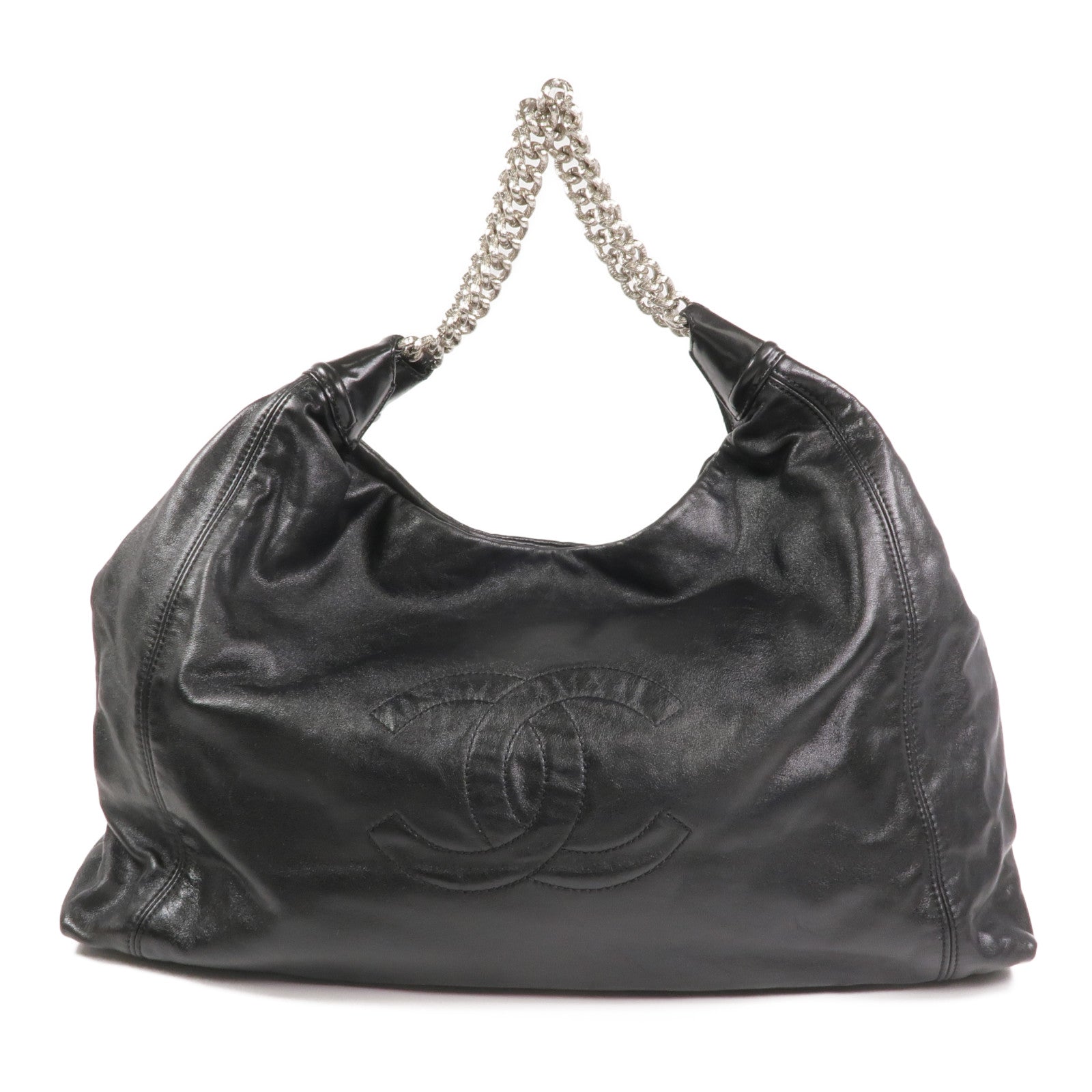 CHANEL 牛皮皮革Vintage Chain Shoulder Bag銀扣鏈帶肩背袋