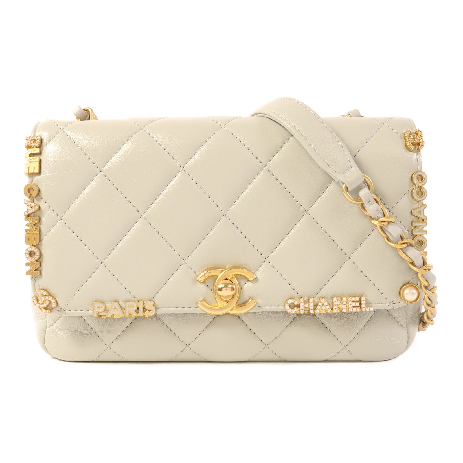 CHANEL 羊皮皮革Chain Shoulder金扣鏈帶肩背袋