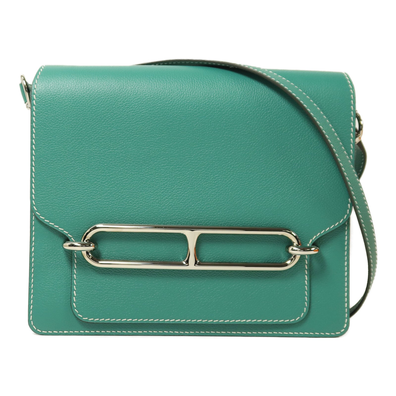 HERMES Evercolor皮革Roulis 23銀扣肩背袋Vert Verone