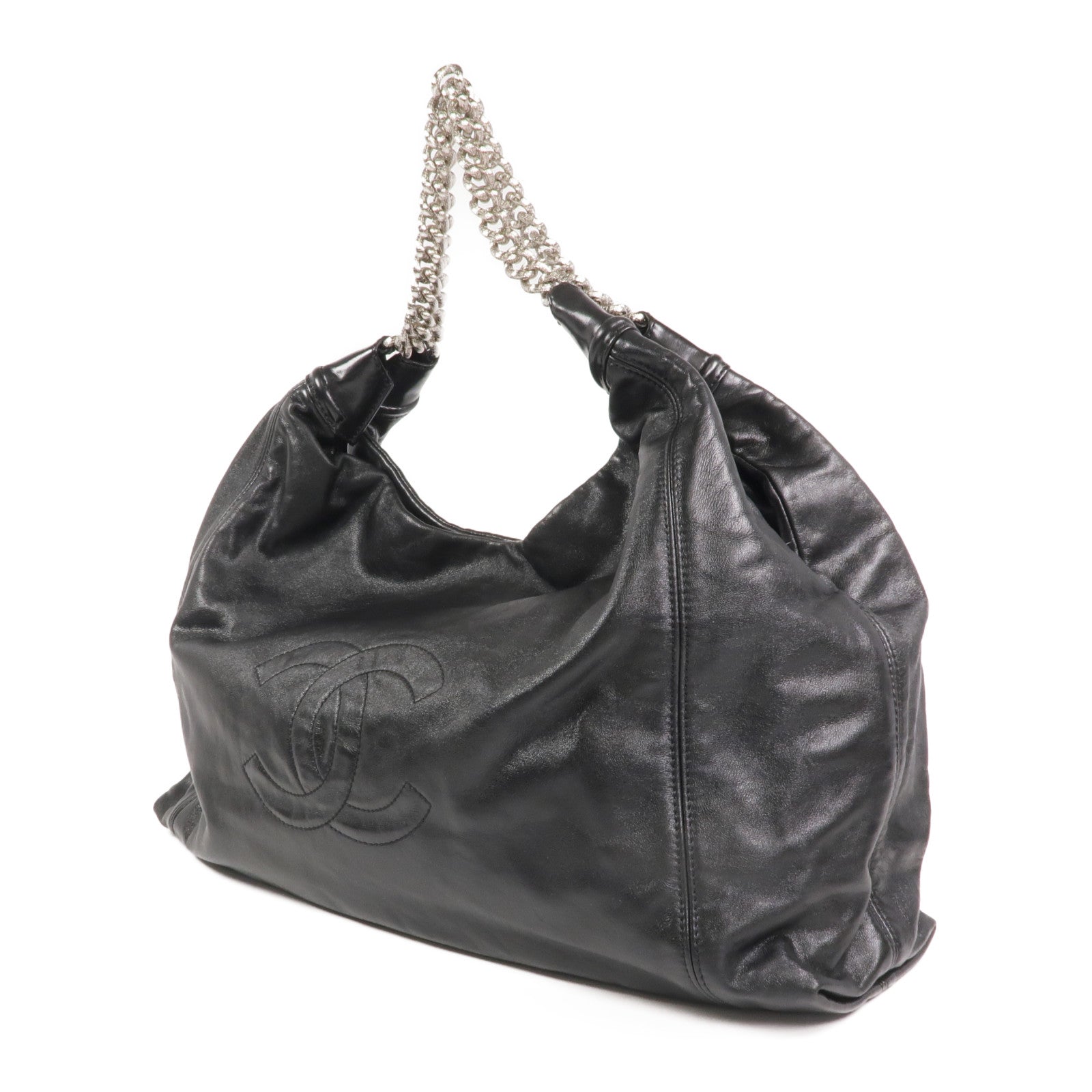 CHANEL 牛皮皮革Vintage Chain Shoulder Bag銀扣鏈帶肩背袋