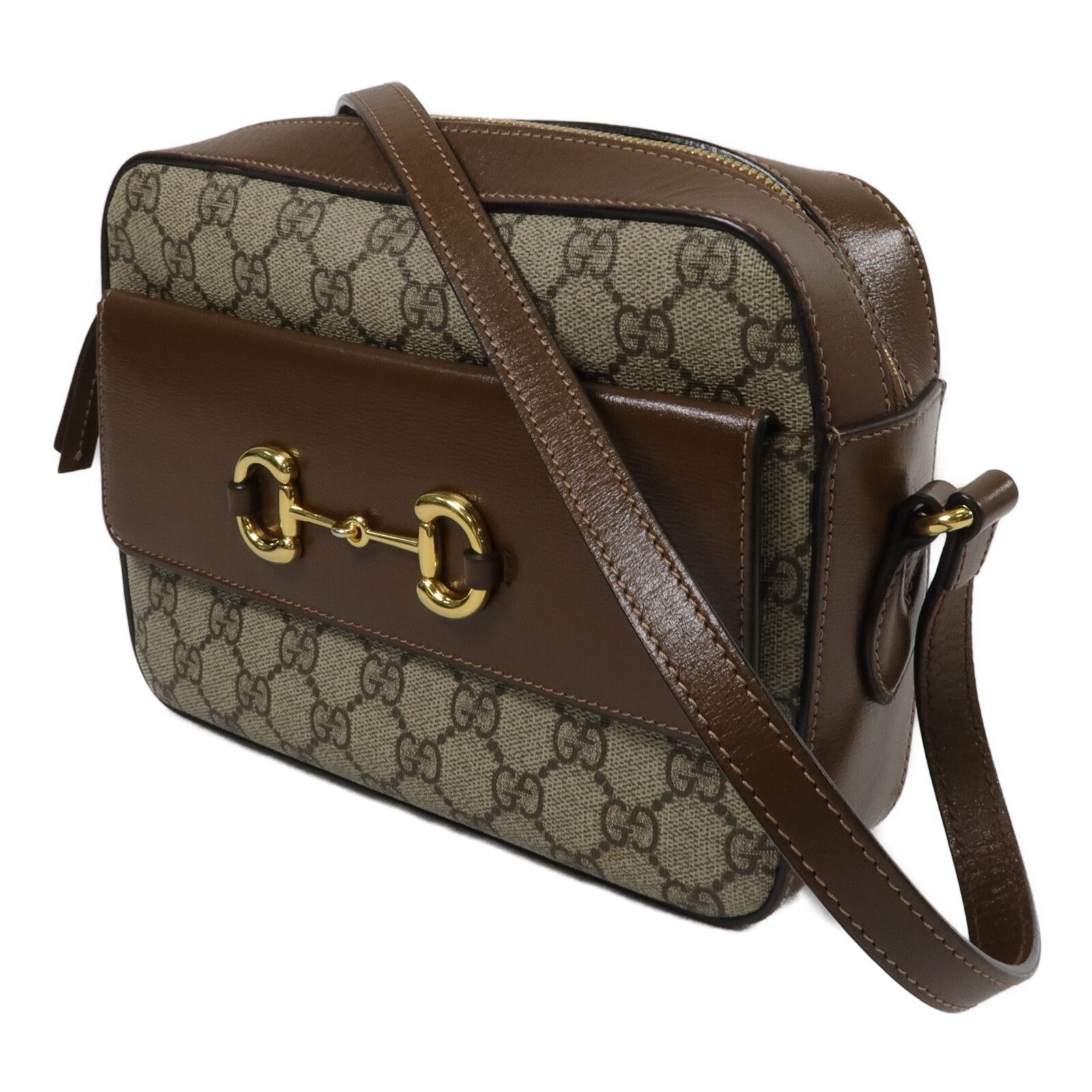 GUCCI 牛皮皮革/塗層帆布Horsebit 1955 Small肩背袋