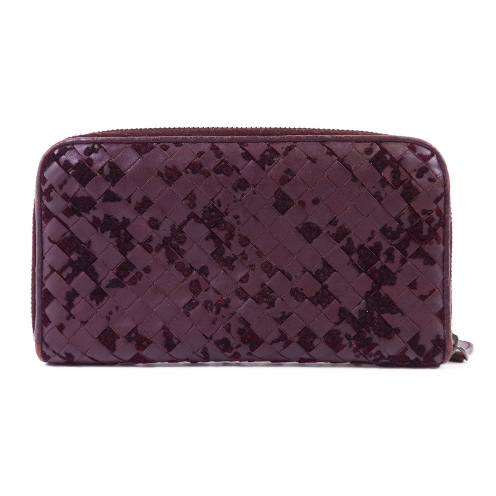 BOTTEGA VENETA 織紋皮革/天鵝絨Zip Around Wallet長錢包