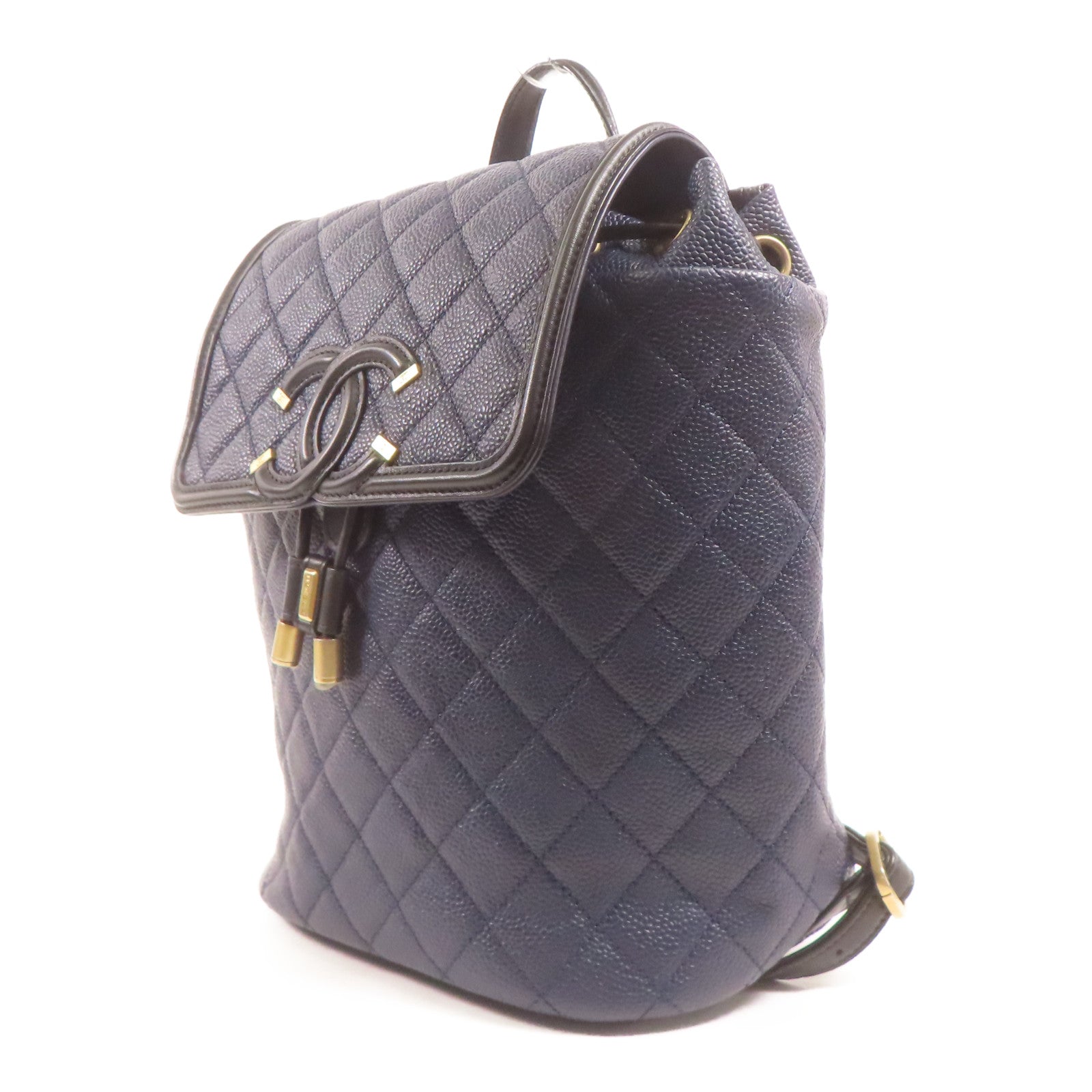 CHANEL CC GHW Filigree Backpack A57090 Calfskin Leather Navy/Black