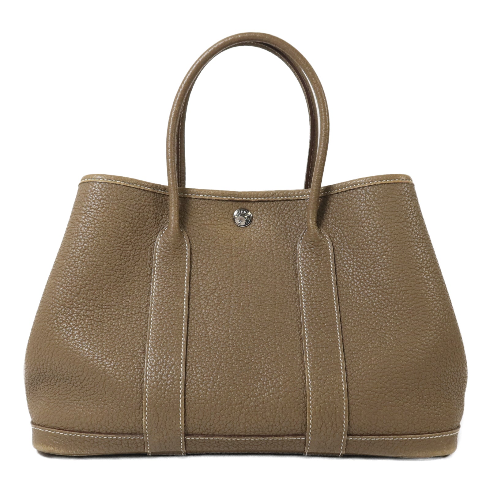 HERMES Clemence皮革Garden Party TPM銀扣手挽袋Etoupe