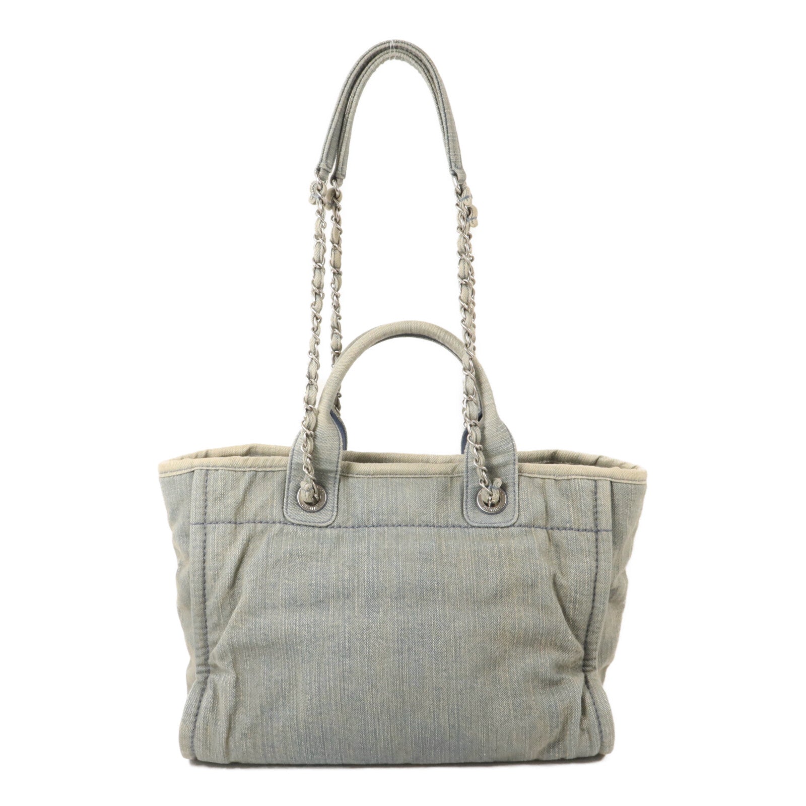 CHANEL 牛仔布Deauville Tote鏈帶手挽肩背兩用袋