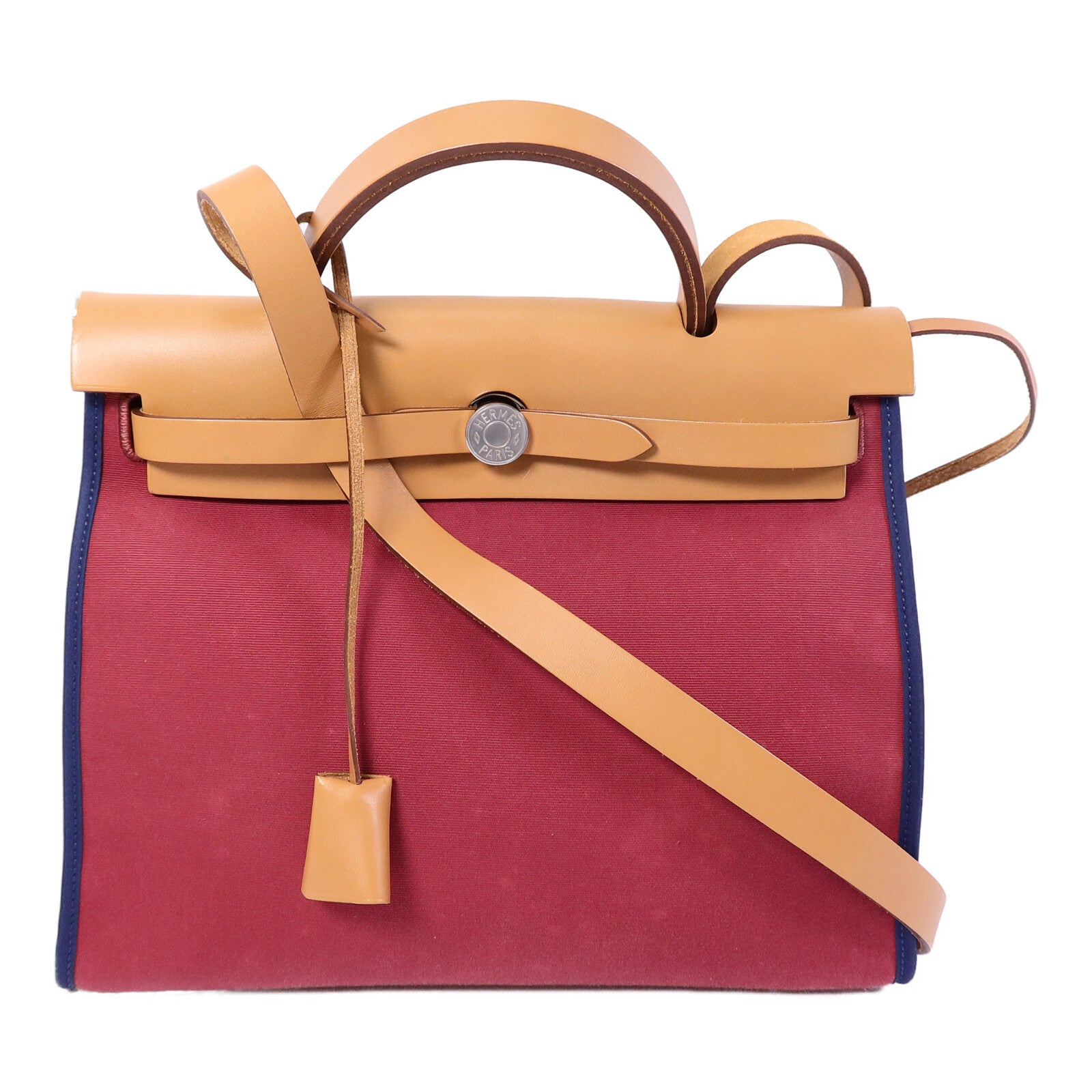 HERMES 帆布Herbag PM手挽肩背兩用袋Rubis/Bleu Saphir