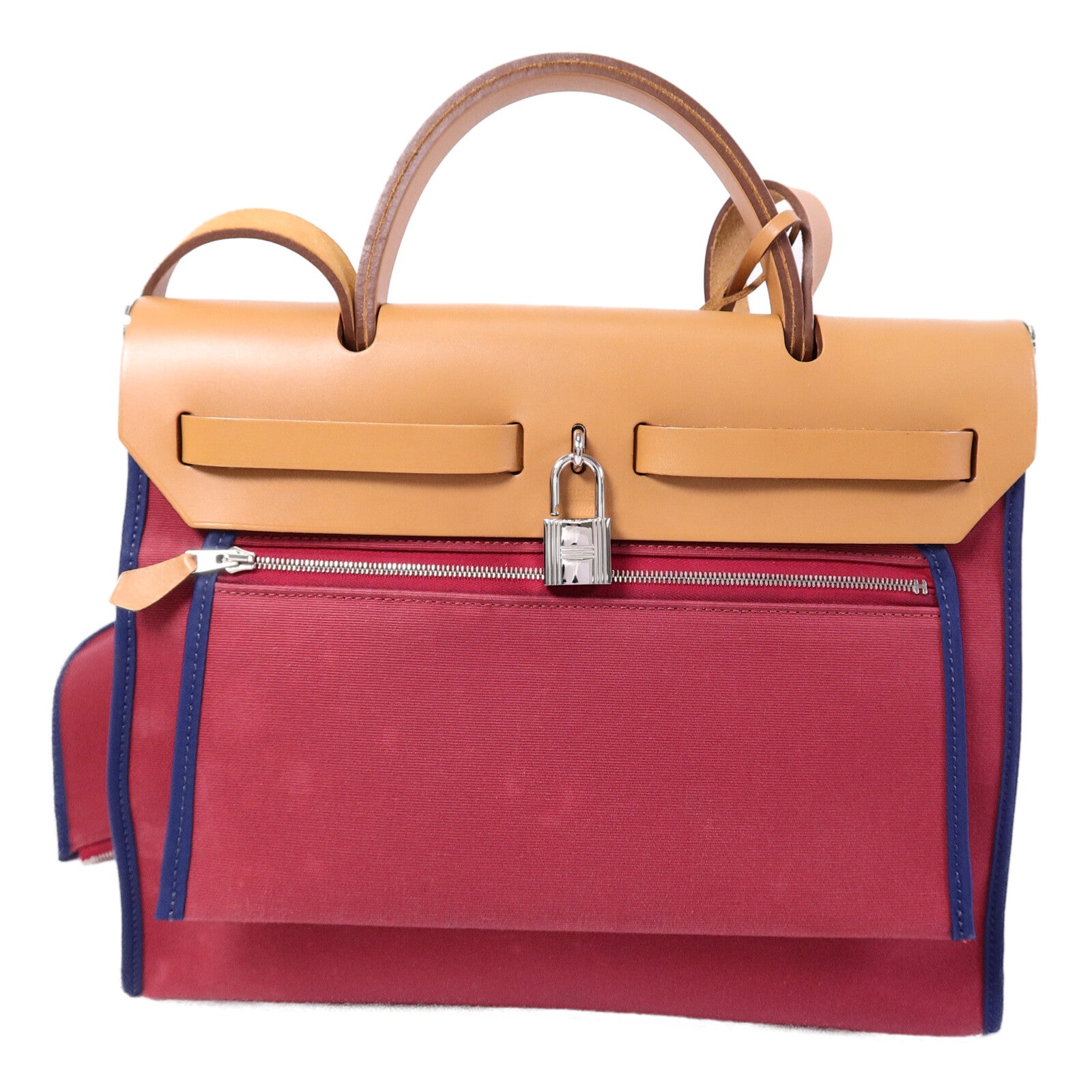 HERMES 帆布Herbag PM手挽肩背兩用袋Rubis/Bleu Saphir