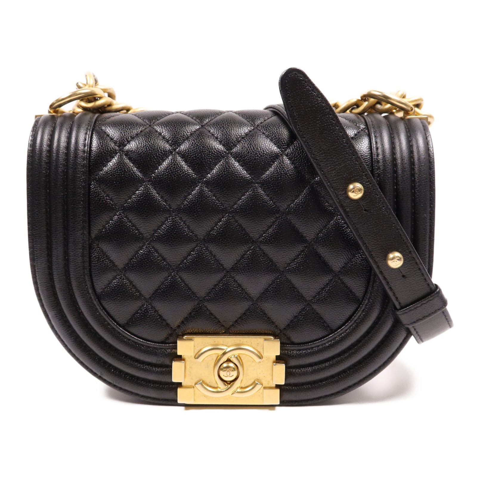 CHANEL 牛皮皮革Boy Messenger金扣鏈帶肩背袋