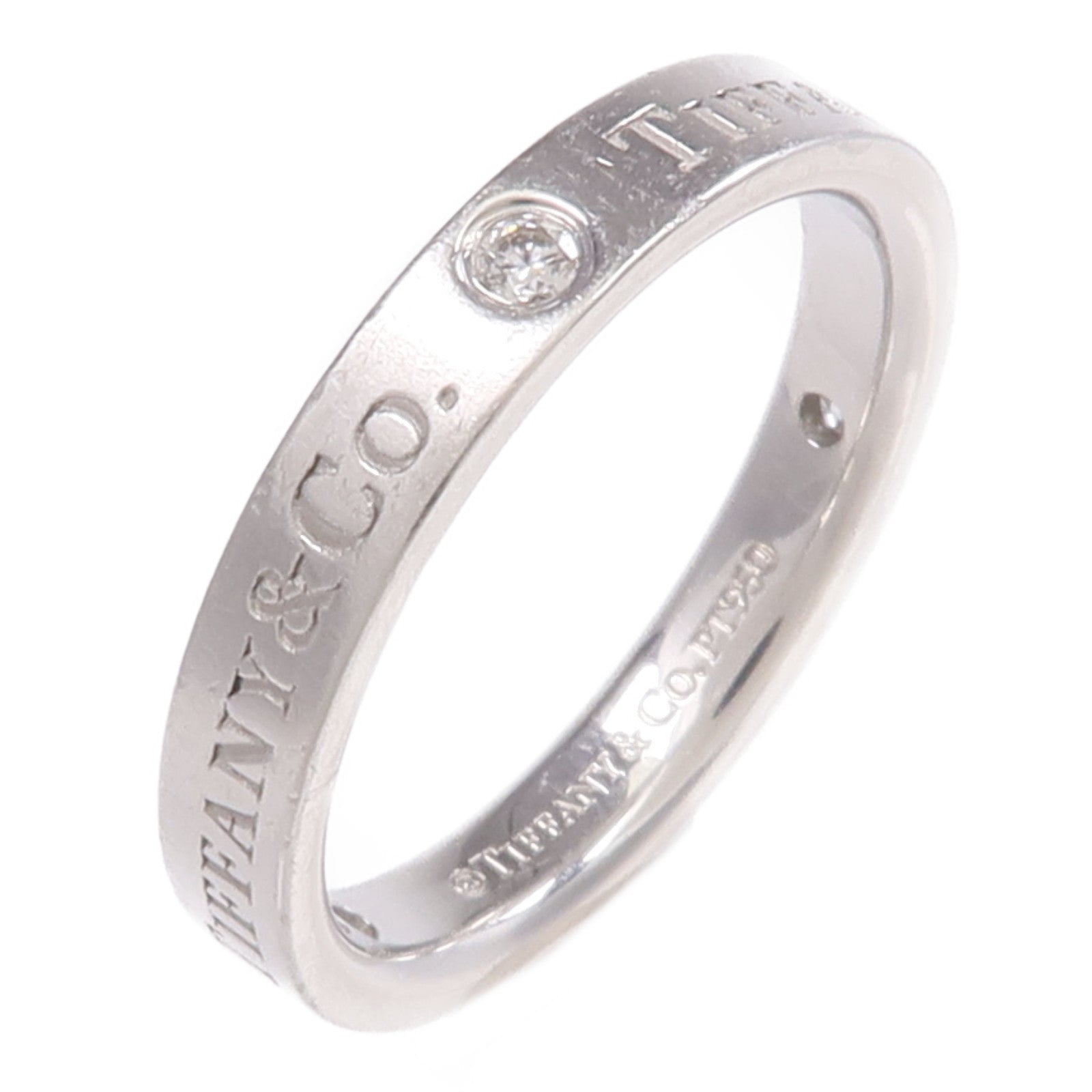 TIFFANY&CO PT950鉑金T&Co Band Ring 3 Diamonds鑽石戒指