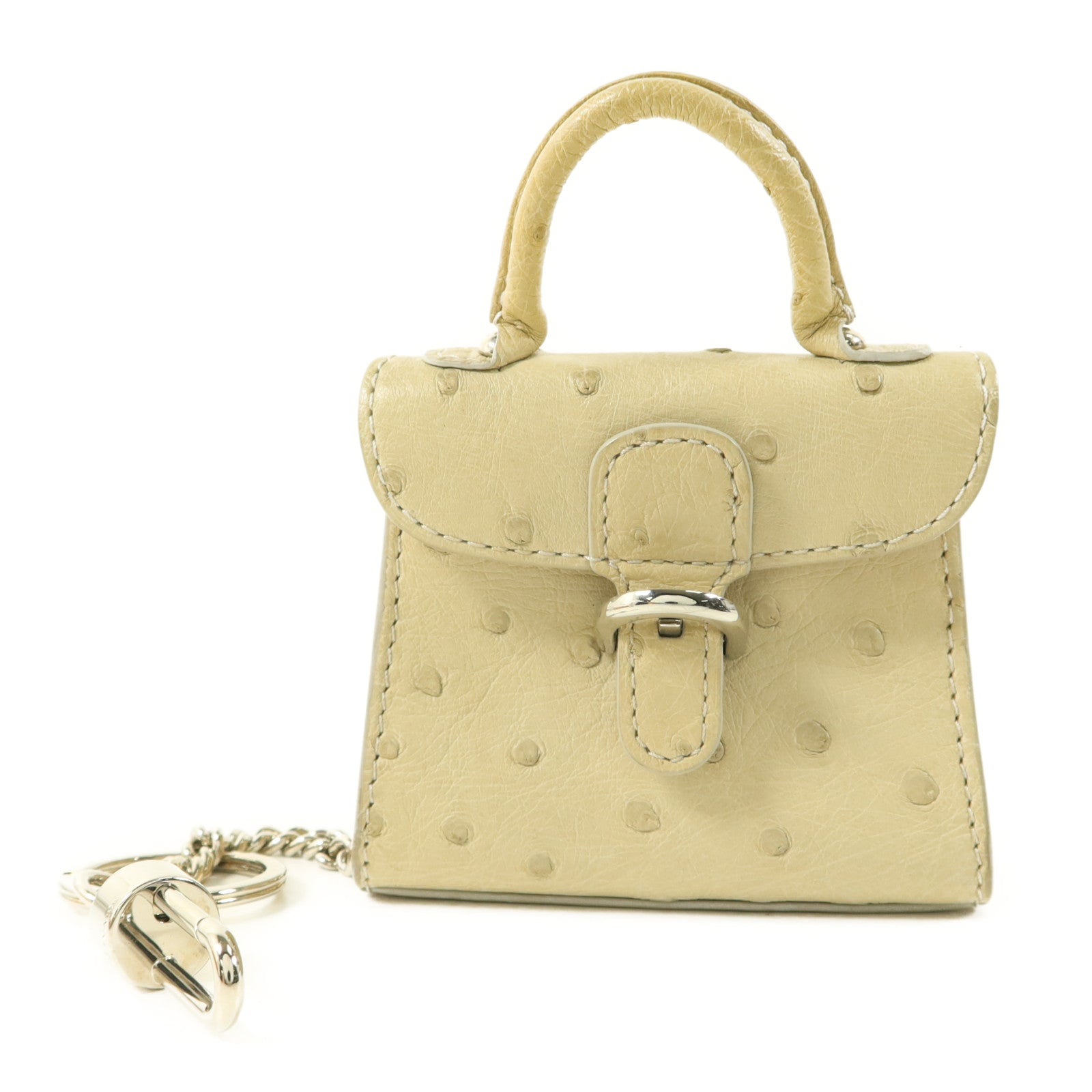 Delvaux 駝鳥皮革Charm銀扣掛飾