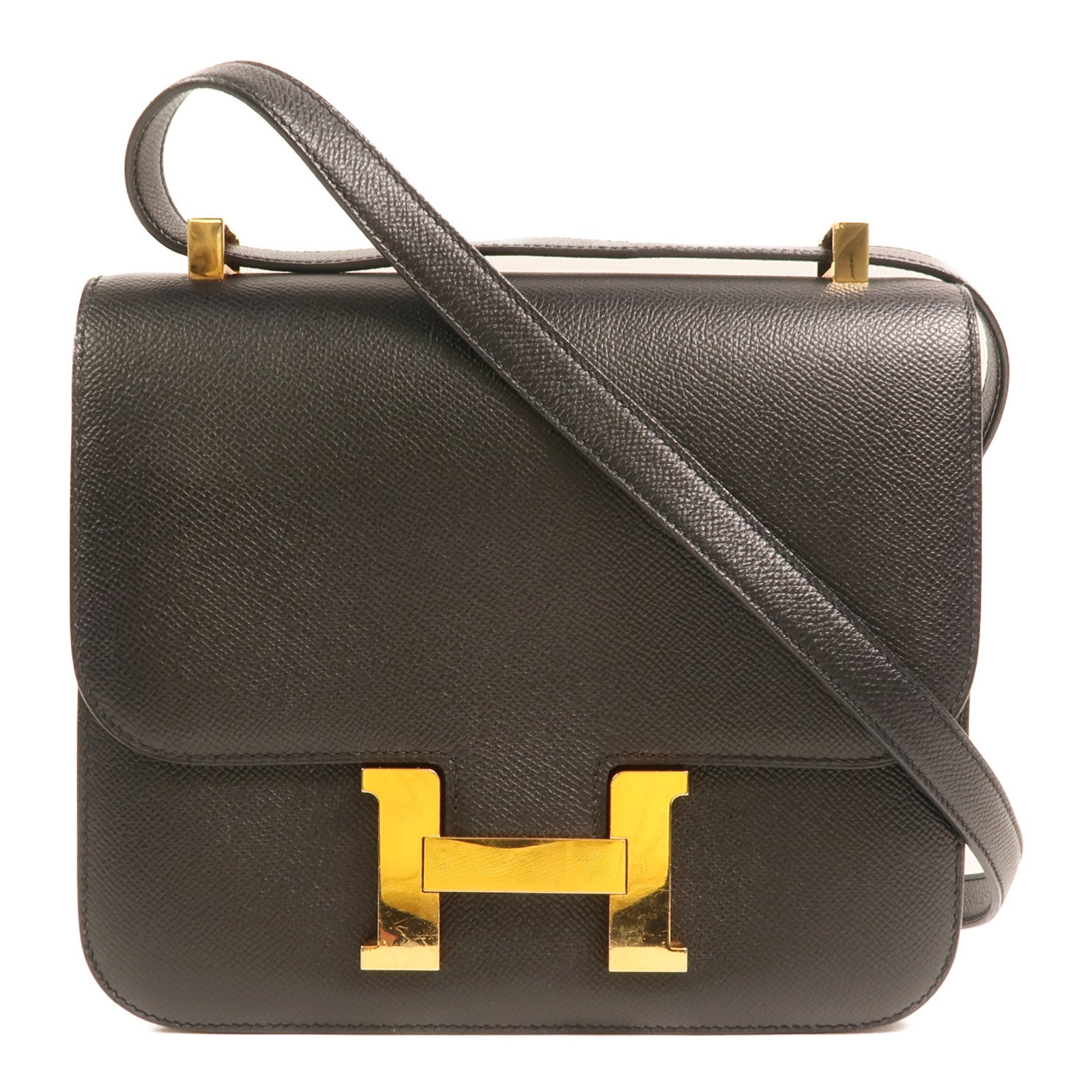 HERMES Epsom皮革Constance 24金扣肩背袋Noir