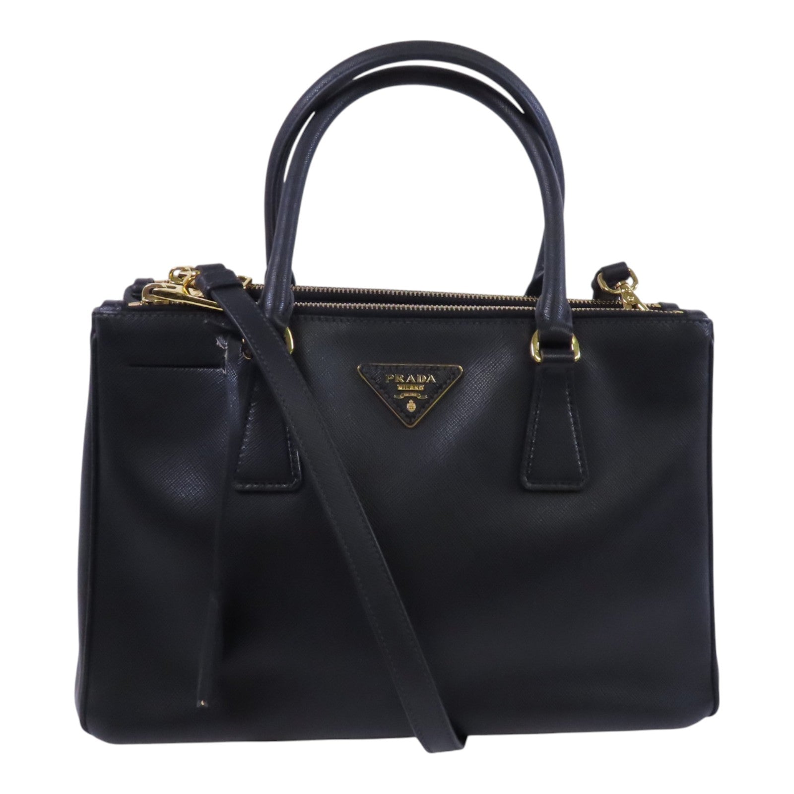 PRADA Saffiano皮革2Way Shoulder金扣手挽肩背兩用袋