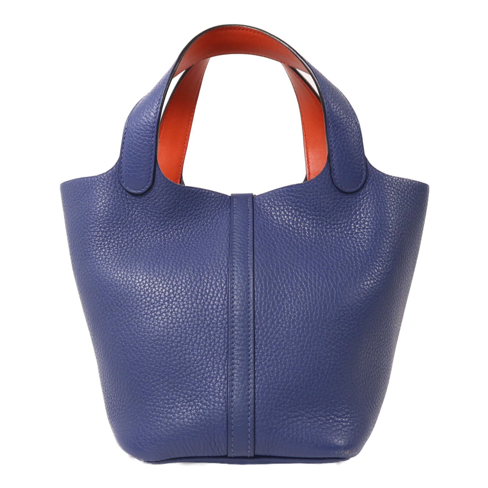 HERMES Clemence皮革Picotin PM銀扣手挽袋Bleu Brighton/Capucine