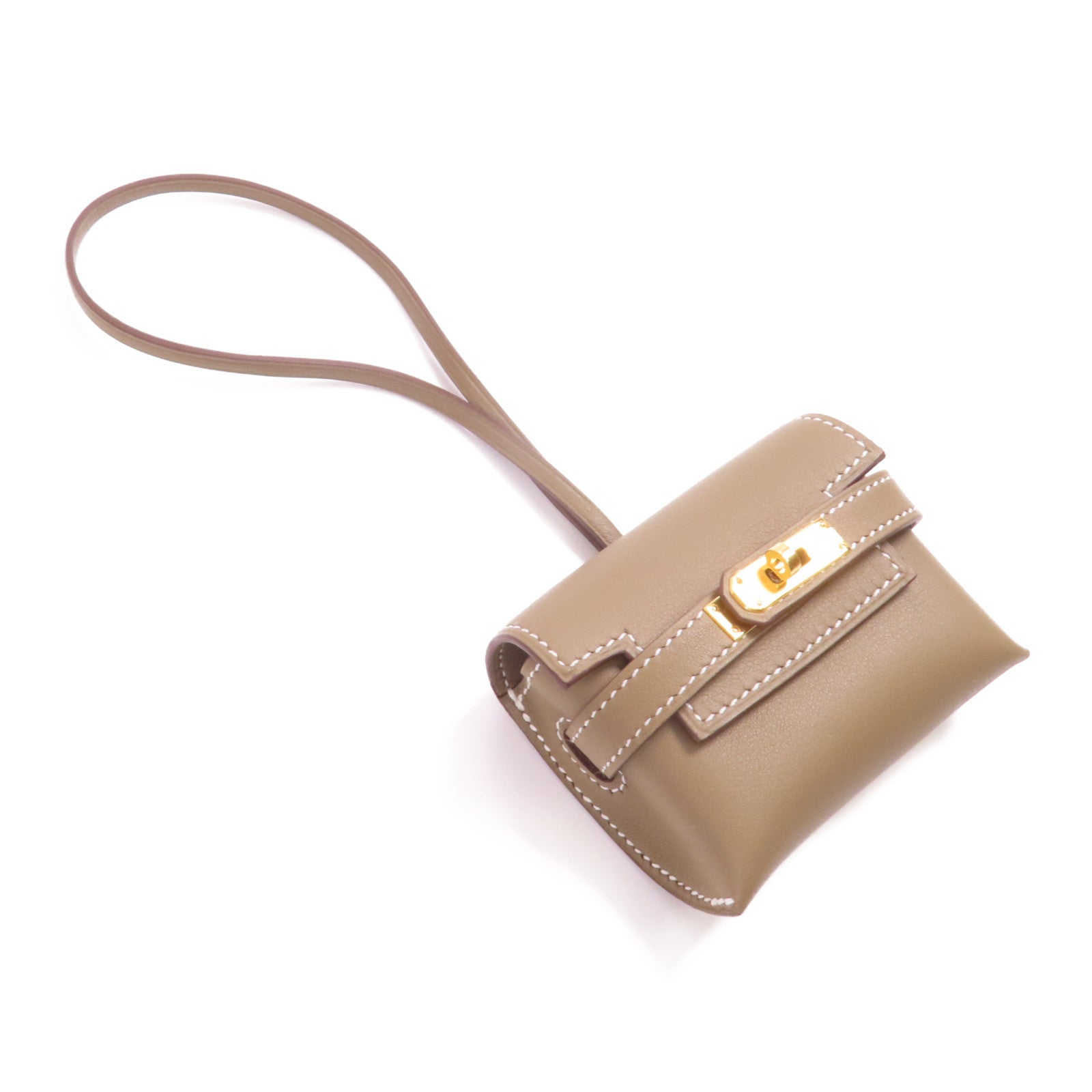 HERMES GHW Kelly Festival Charm Swift Leather Brown Etoupe/18