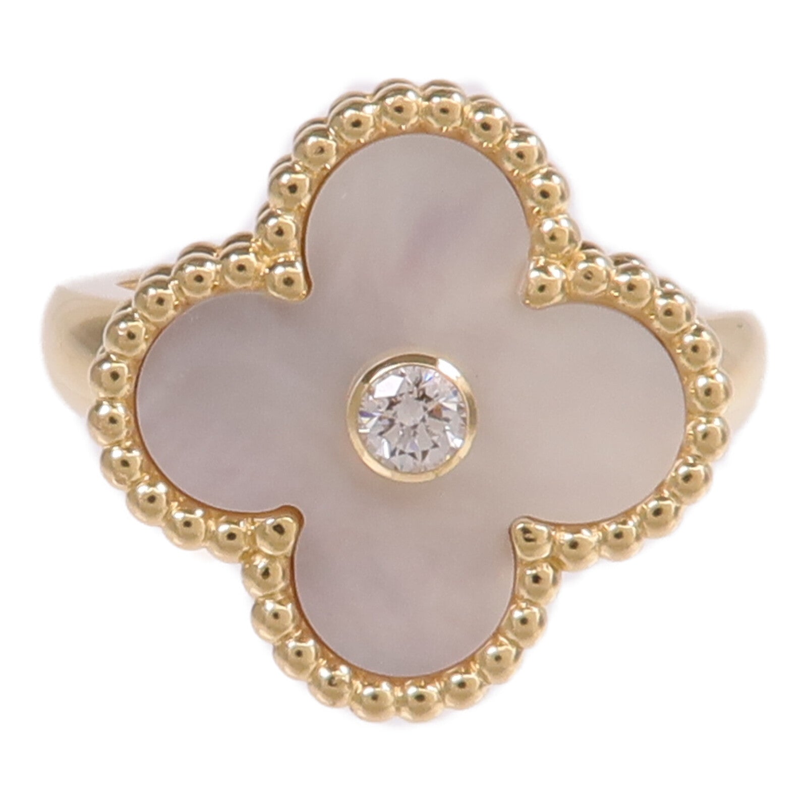 Van Cleef & Arpels 18K黃金/珍珠母Vintage Alhambra Ring戒指US#4.5