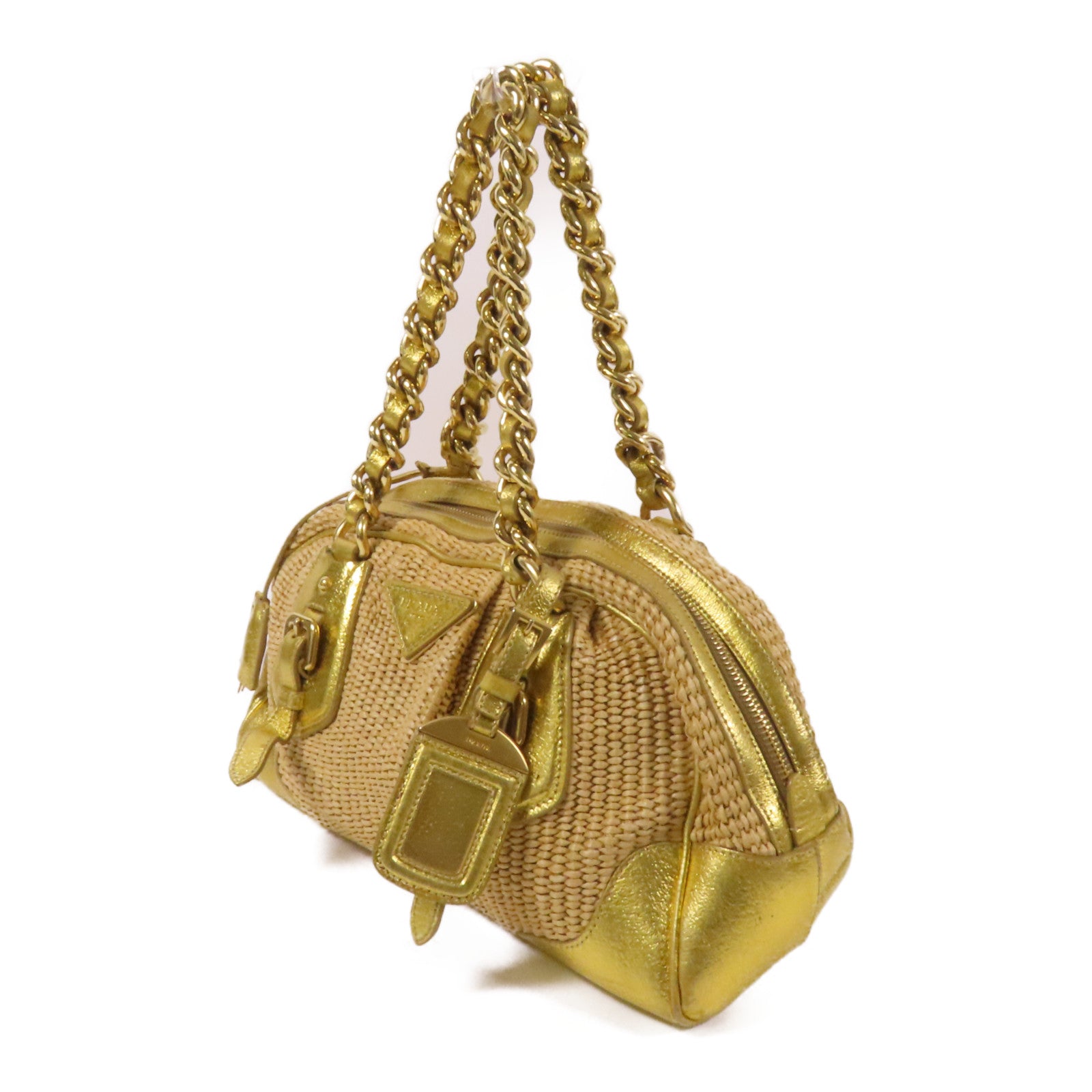PRADA 牛皮皮革/Rattan Hand Bag金扣手挽袋