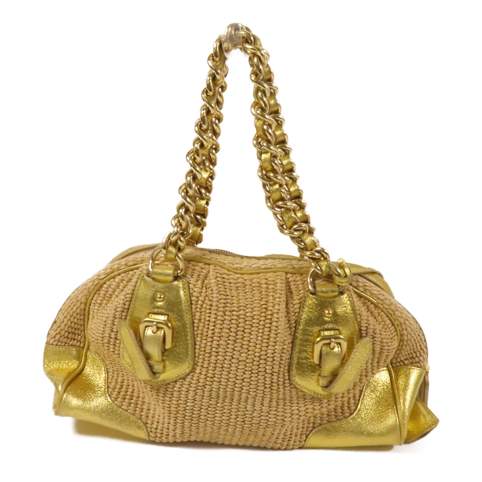PRADA 牛皮皮革/Rattan Hand Bag金扣手挽袋