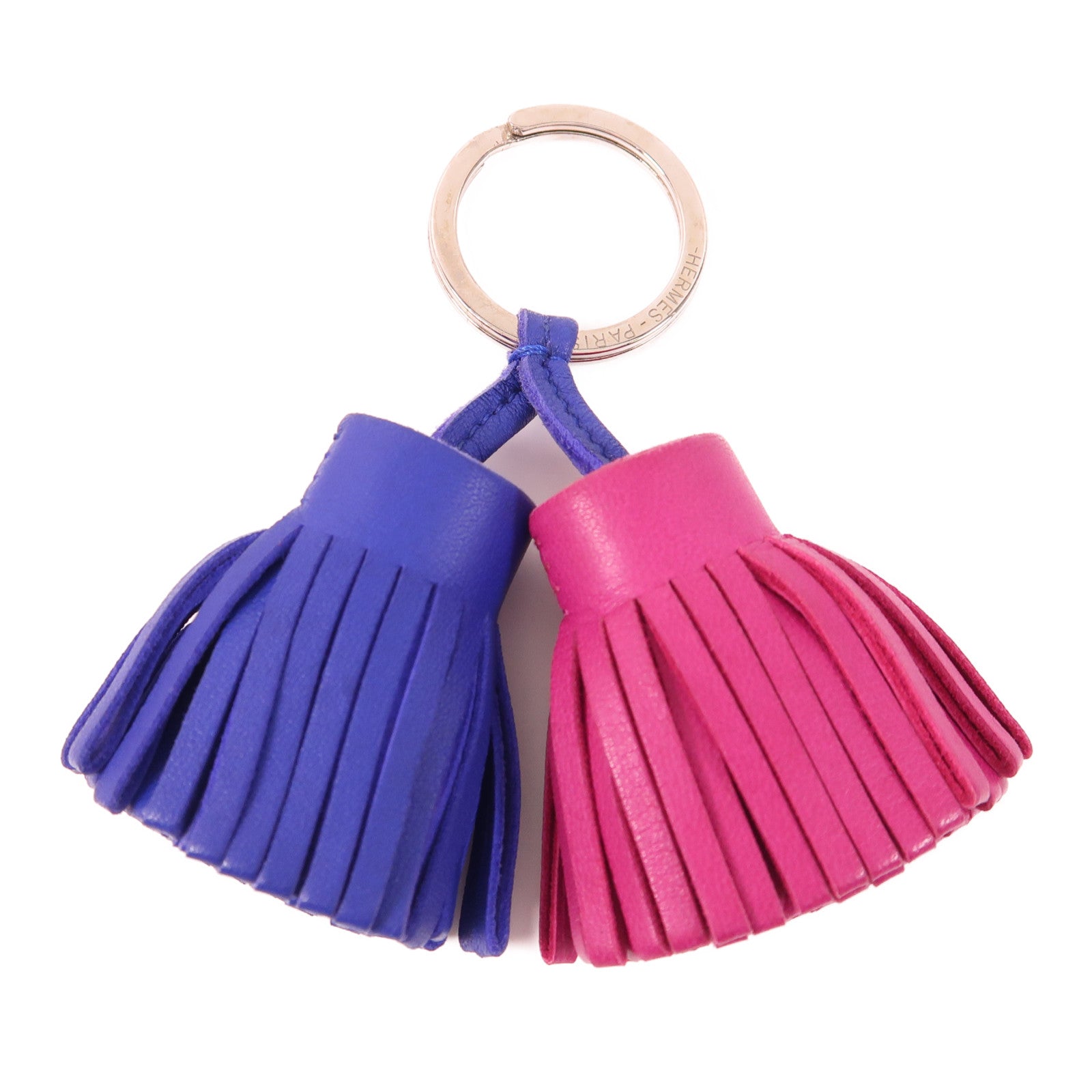 HERMES Swift皮革Duo Carmen Key Ring銀扣鑰匙圈Purple/Blue
