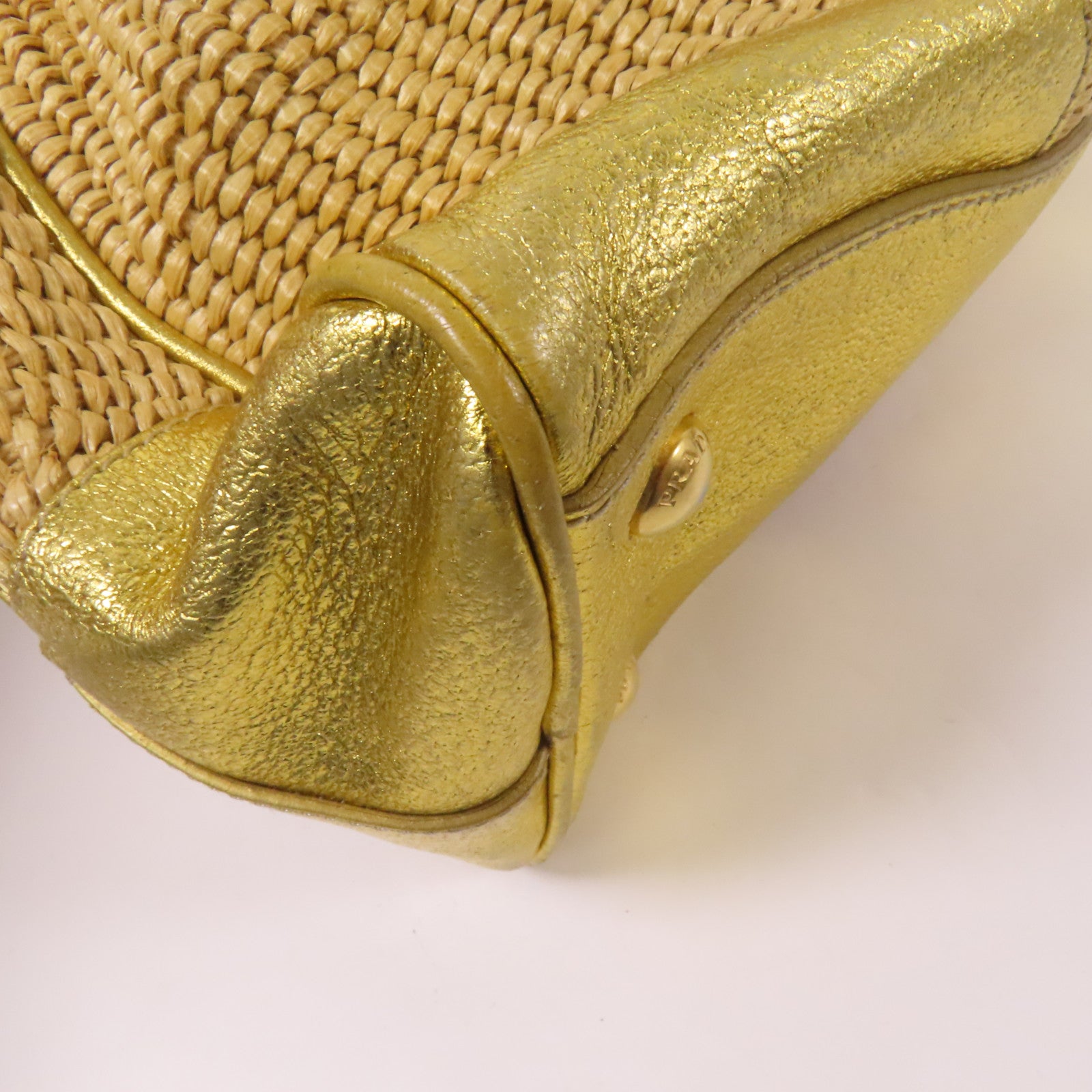 PRADA 牛皮皮革/Rattan Hand Bag金扣手挽袋