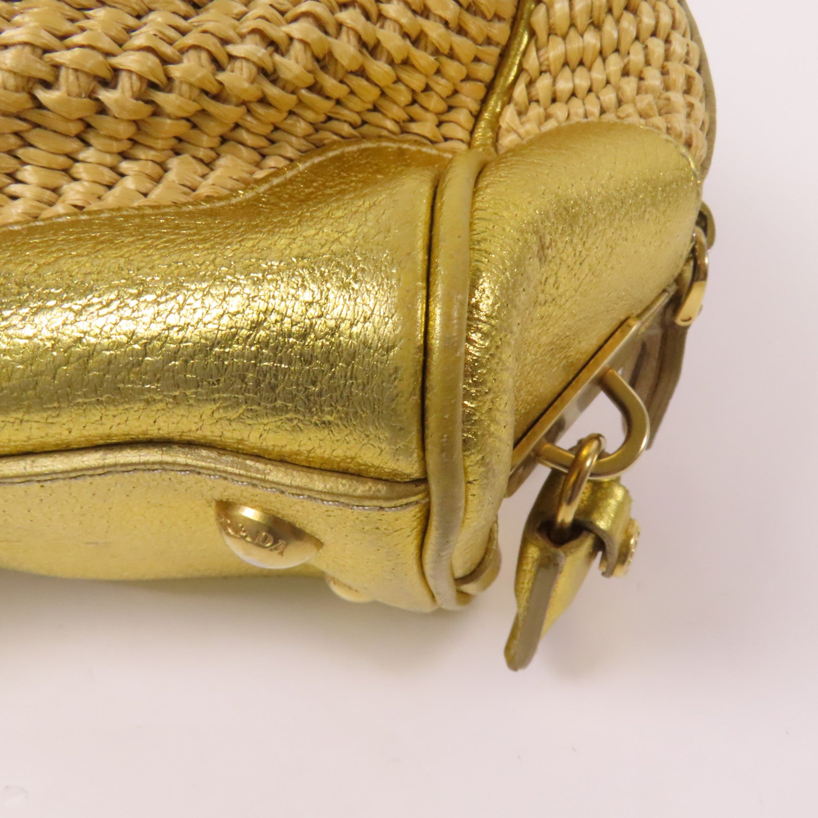 PRADA 牛皮皮革/Rattan Hand Bag金扣手挽袋