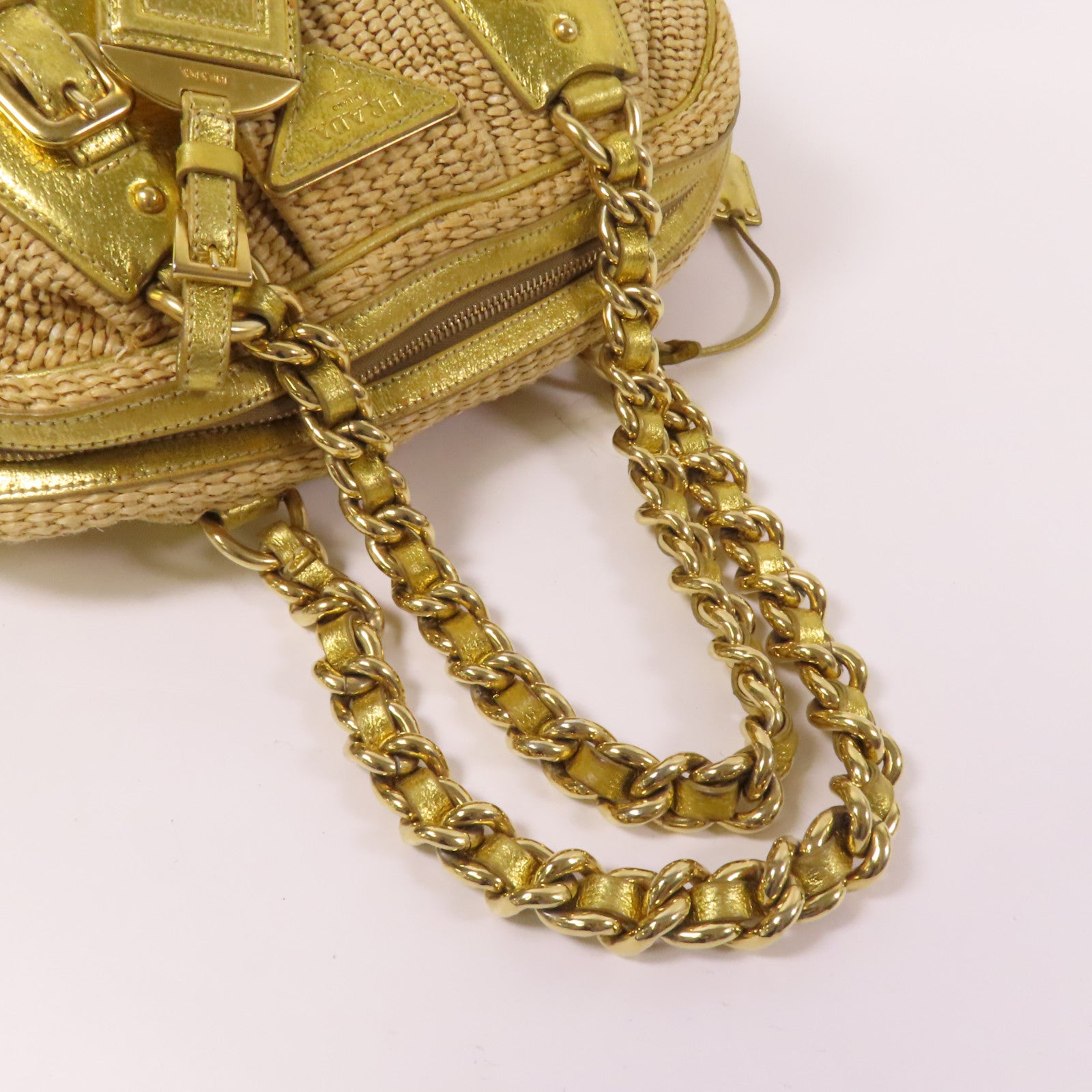 PRADA 牛皮皮革/Rattan Hand Bag金扣手挽袋