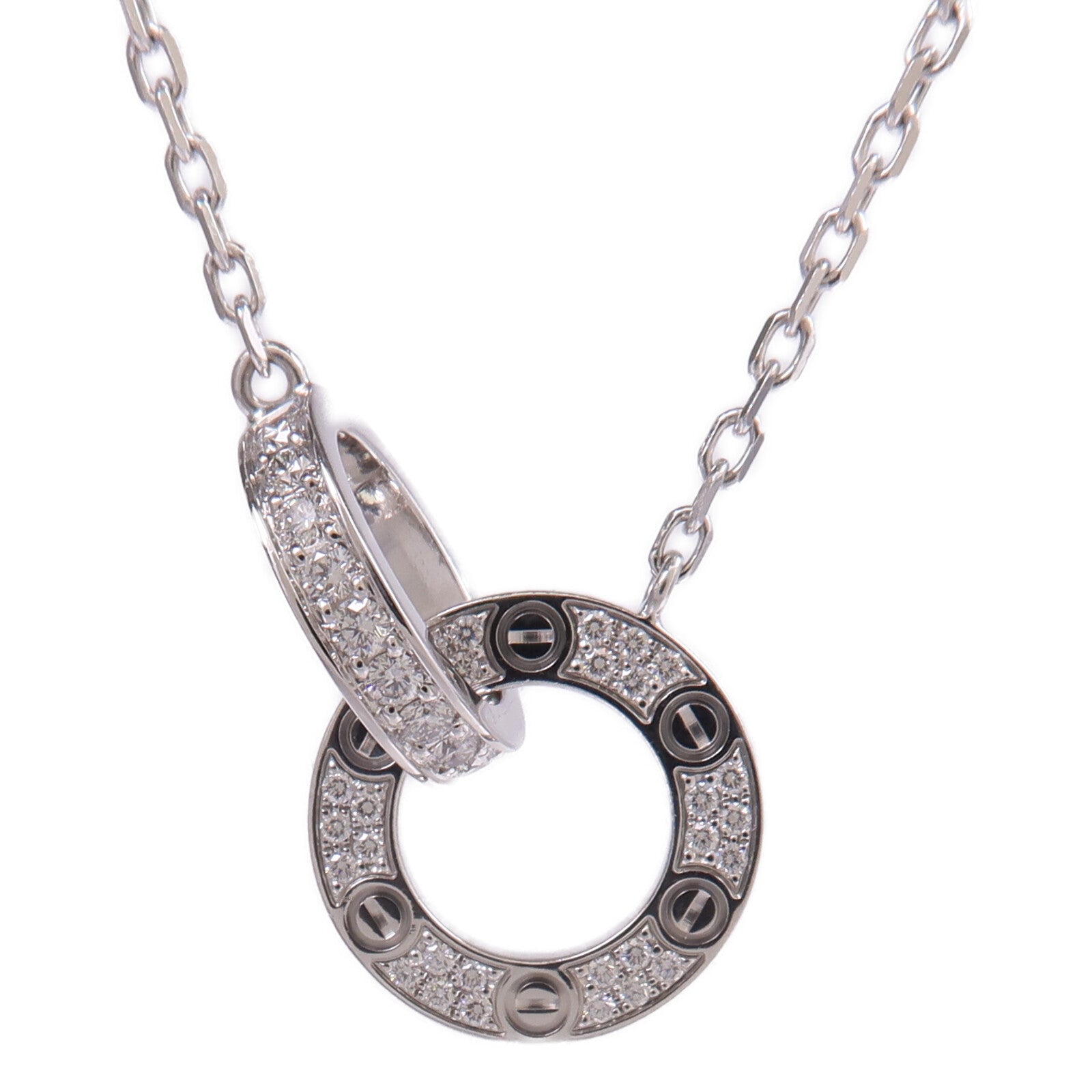 CARTIER 18K白金Love Necklace Paved Diamond項鍊