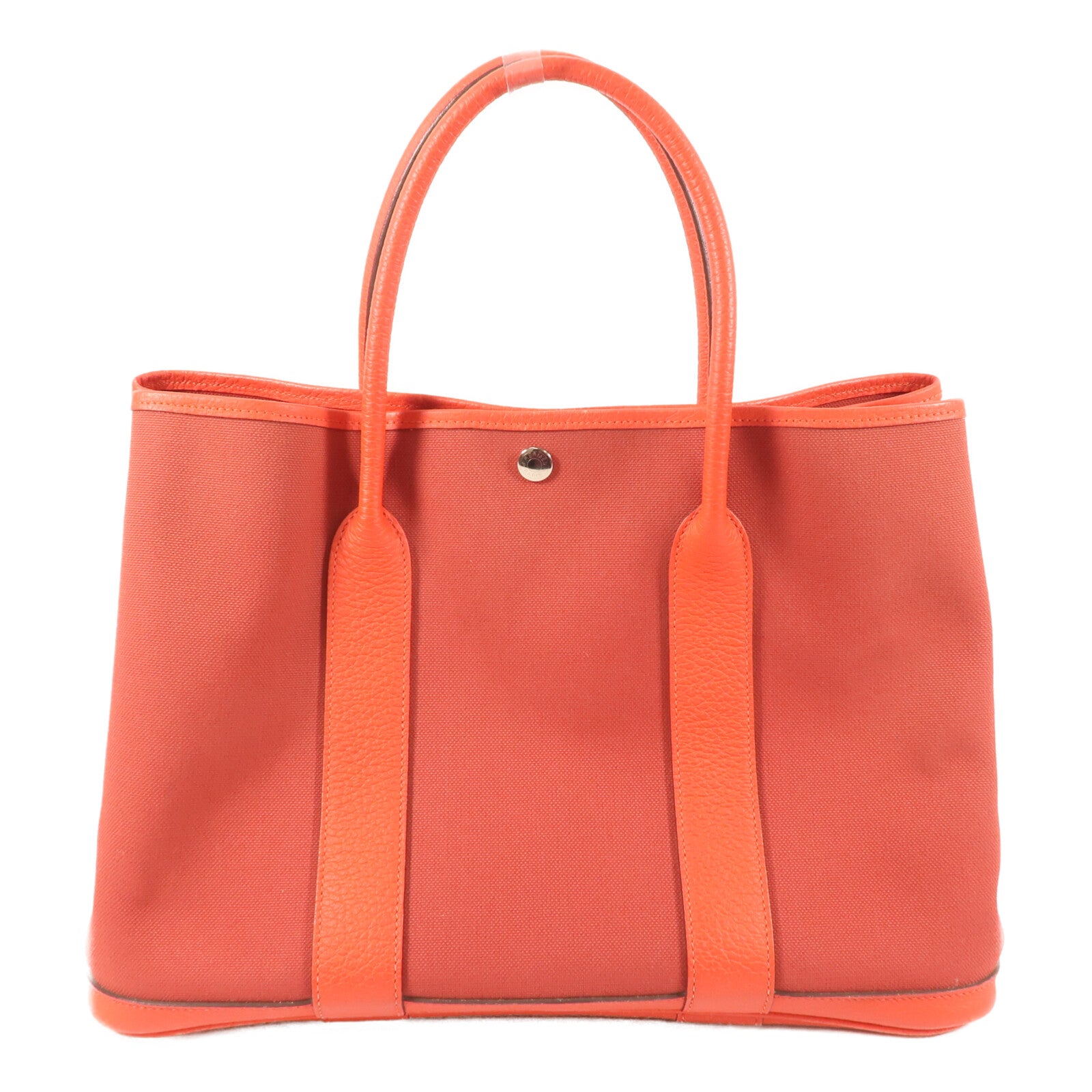 HERMES 帆布Garden Party PM金扣手挽袋Rouge duchesse
