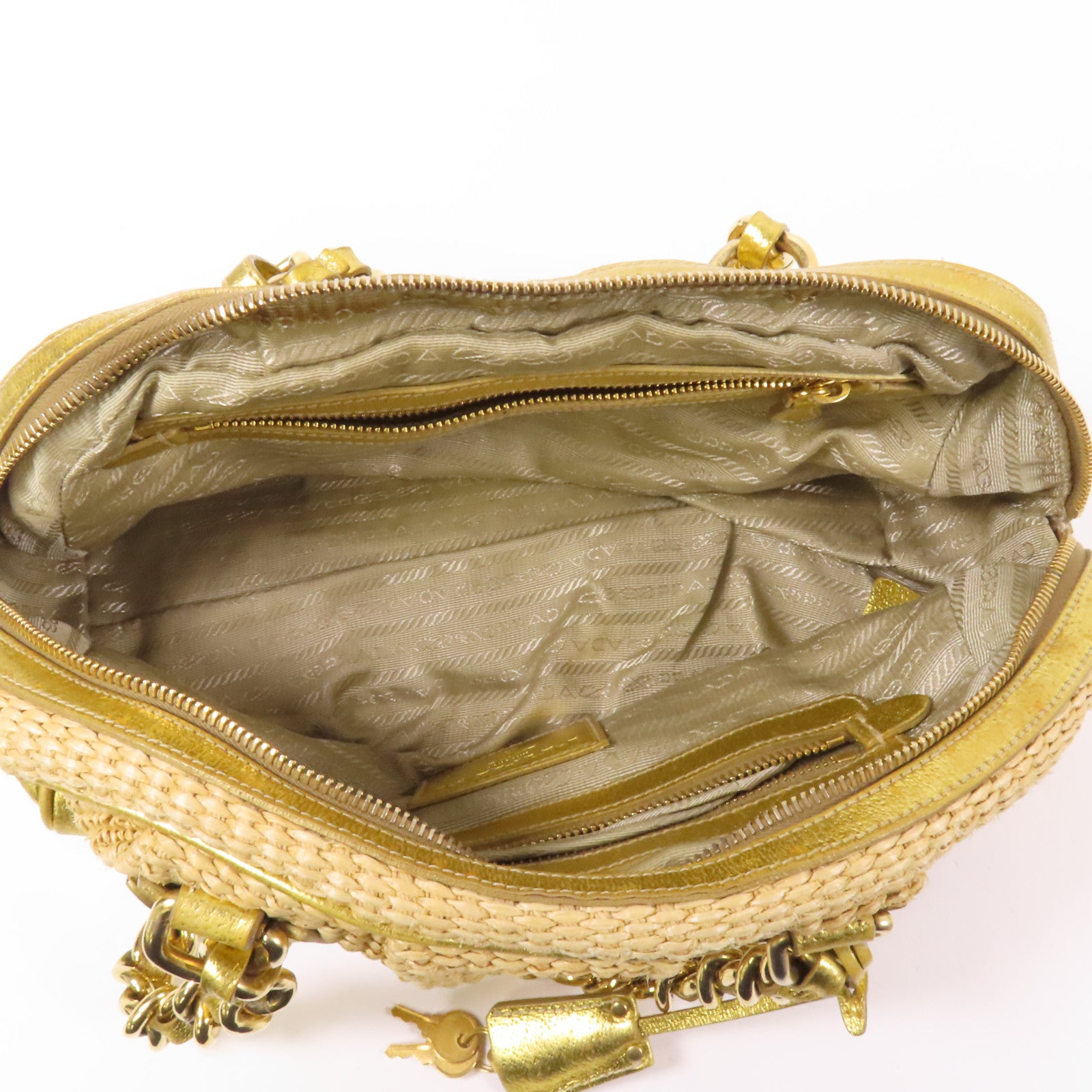 PRADA 牛皮皮革/Rattan Hand Bag金扣手挽袋