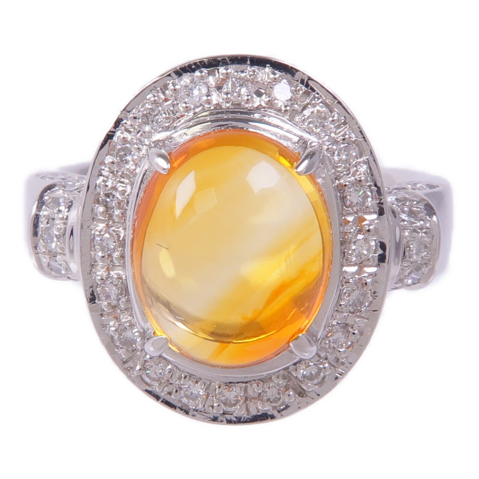 JEWELRY PT900鉑金Orange Opal Diamond Ring蛋白石/鑽石戒指US#5.5
