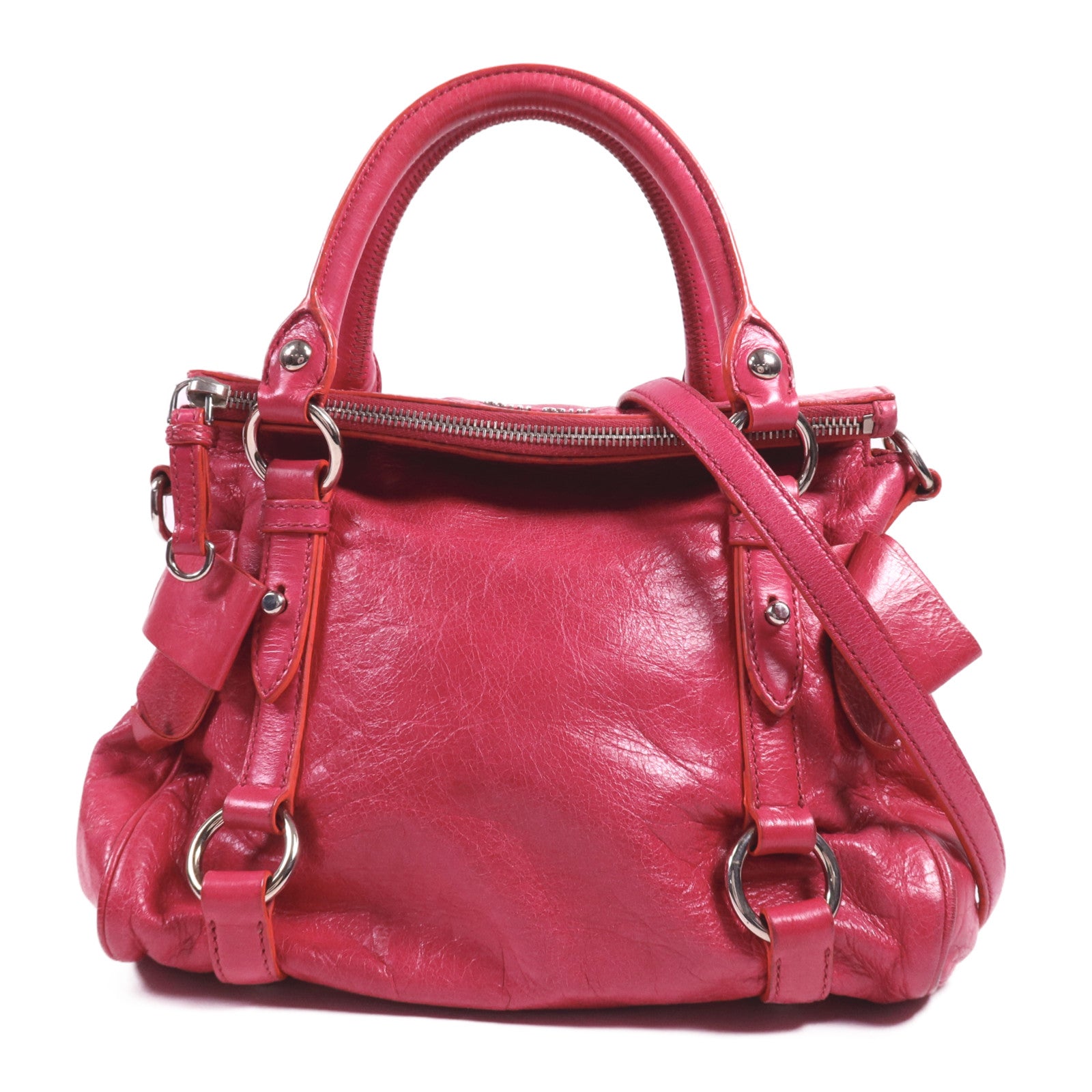 Miu Miu 牛皮皮革2 Way Shoulder銀扣手挽肩背兩用袋