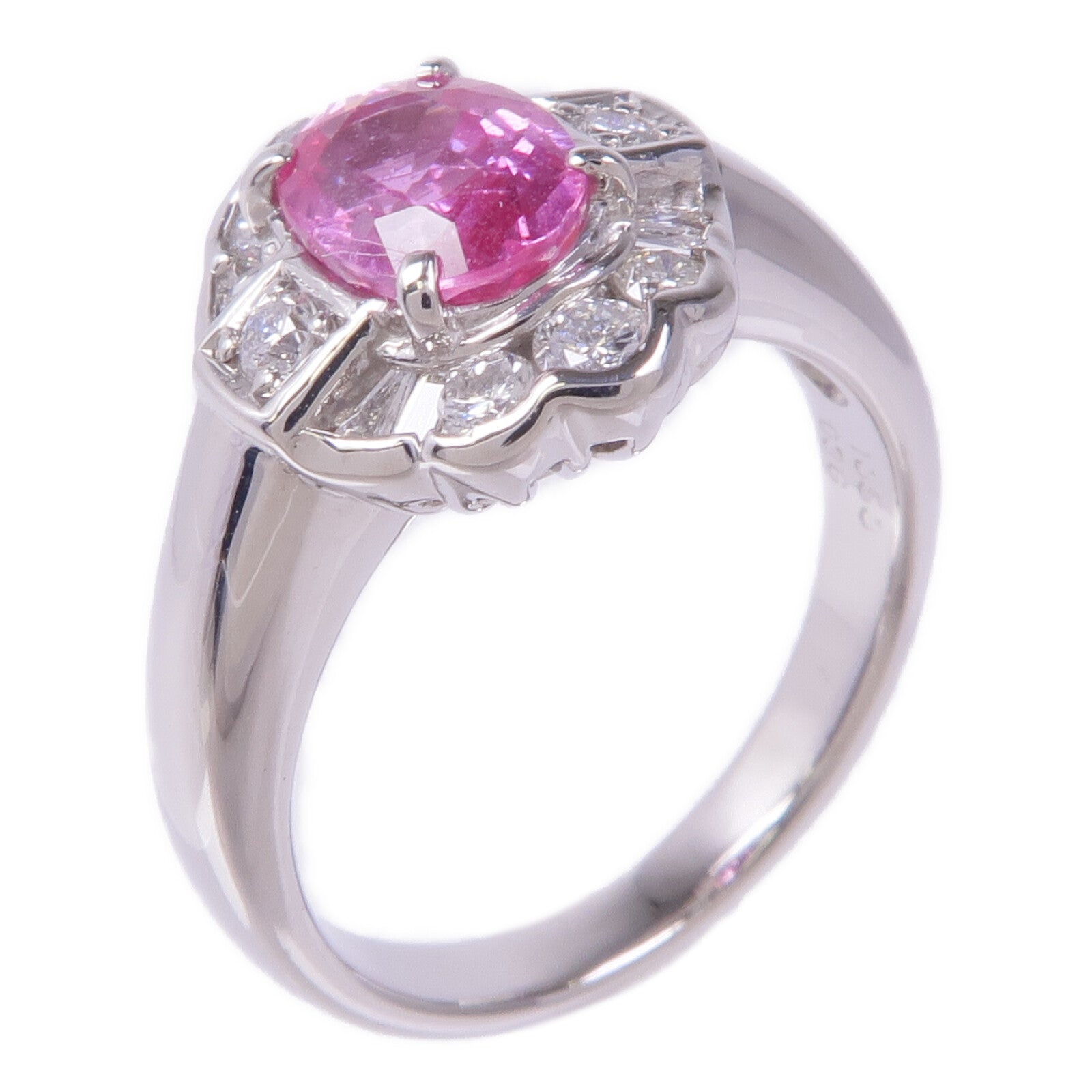 JEWELRY 【激減優惠】PT900鉑金Pink Sapphire Diamond Ring粉紅藍寶石/鑽石戒指US#5.25