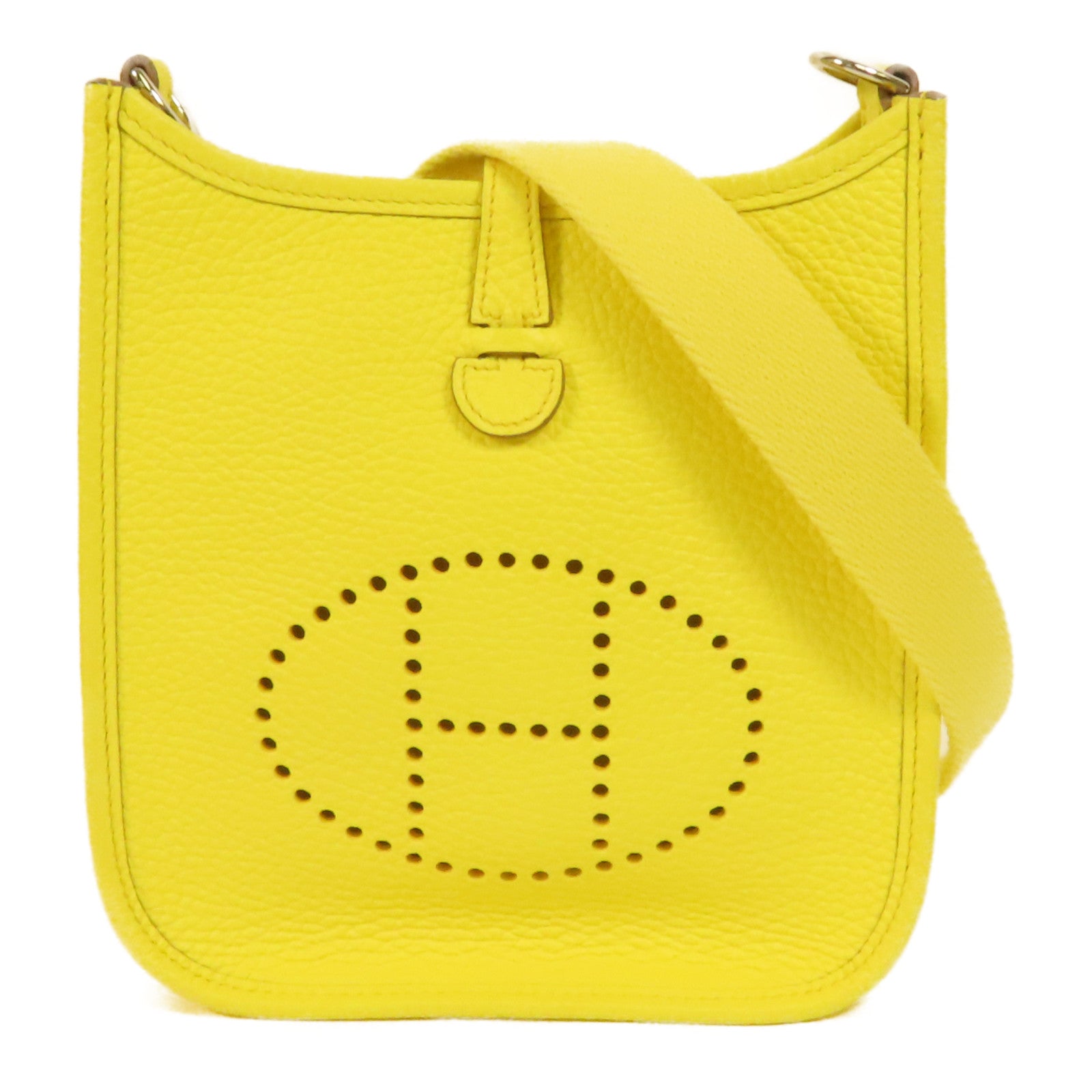 HERMES Clemence皮革Evelyne TPM銀扣肩背袋Limoncello
