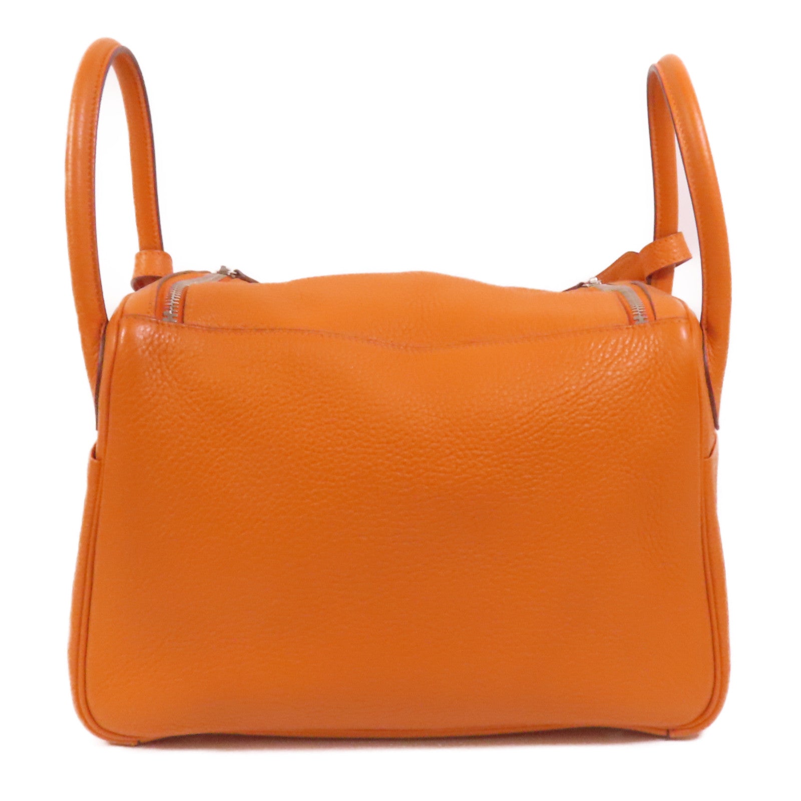 HERMES 【激減優惠】Clemence皮革Lindy 30銀扣手挽肩背兩用袋Orange