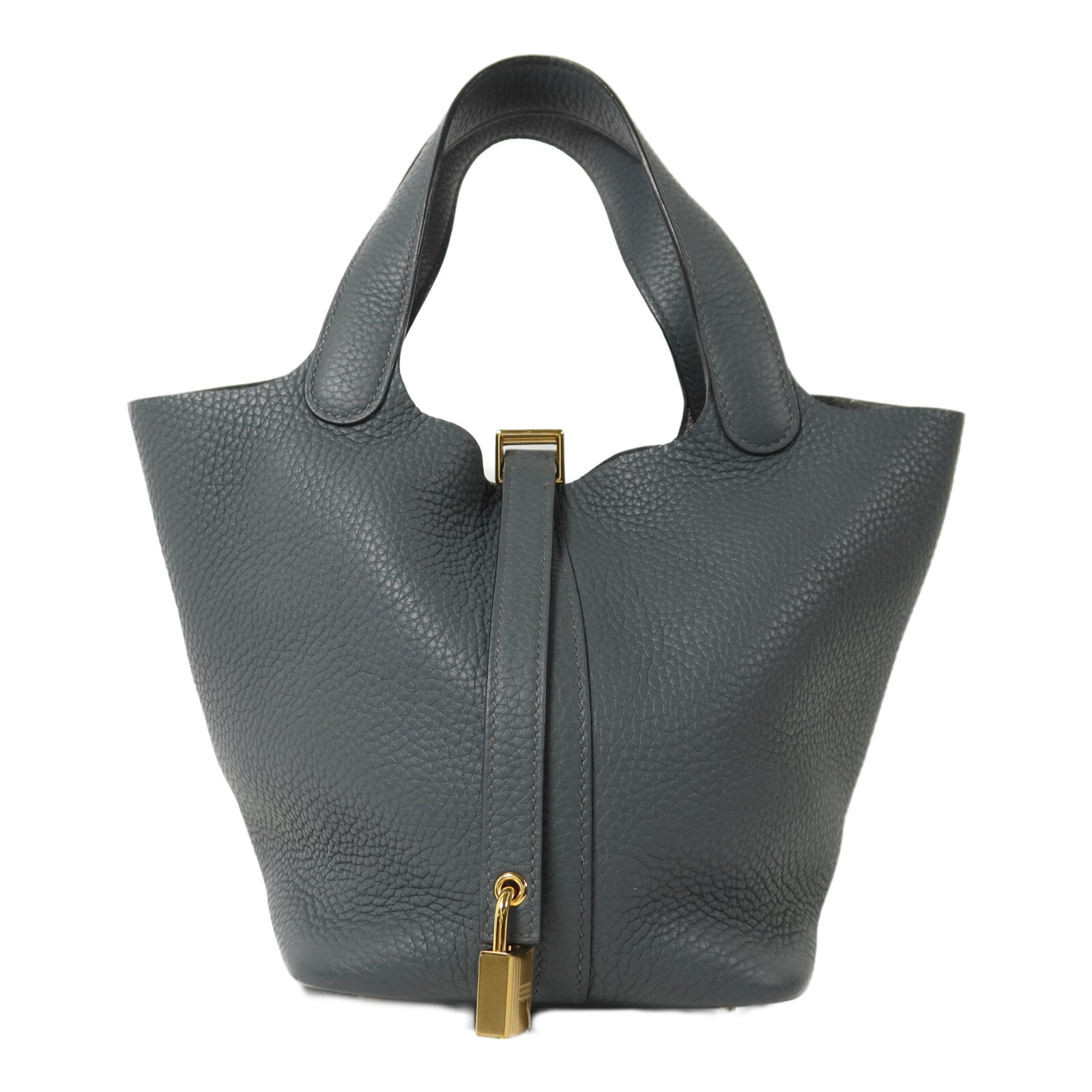 HERMES Clemence皮革Picotin PM金扣手挽袋Bleu Orage