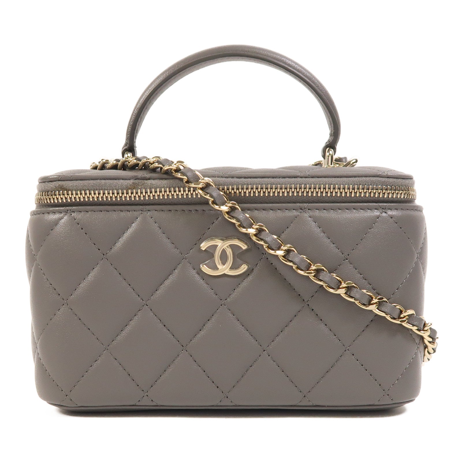 CHANEL 羊皮皮革Vanity Case金扣鏈帶手挽肩背兩用袋