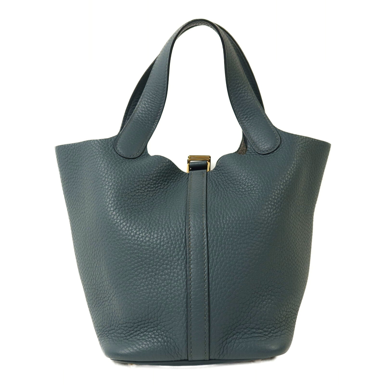 HERMES Clemence皮革Picotin PM金扣手挽袋Bleu Orage