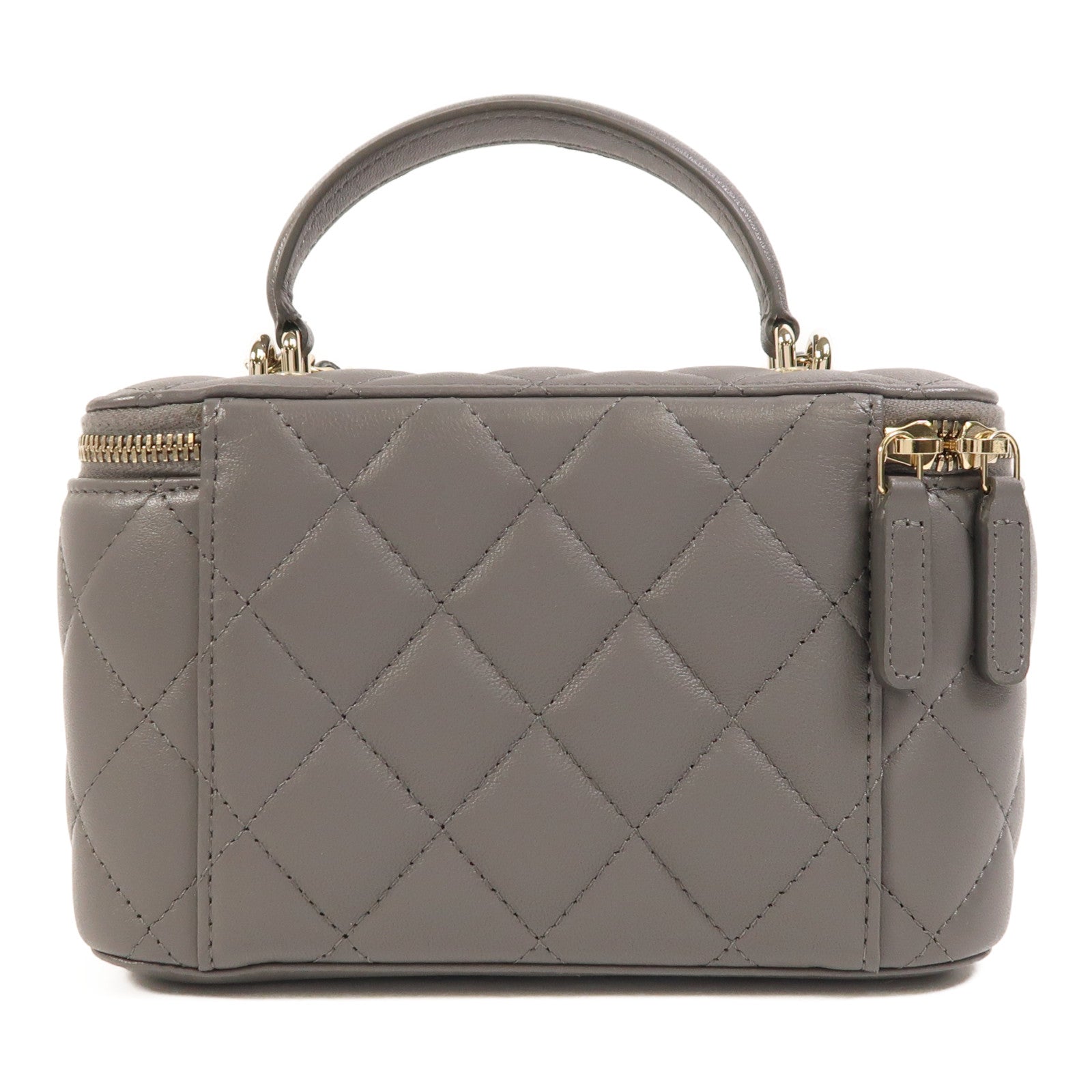 CHANEL 羊皮皮革Vanity Case金扣鏈帶手挽肩背兩用袋