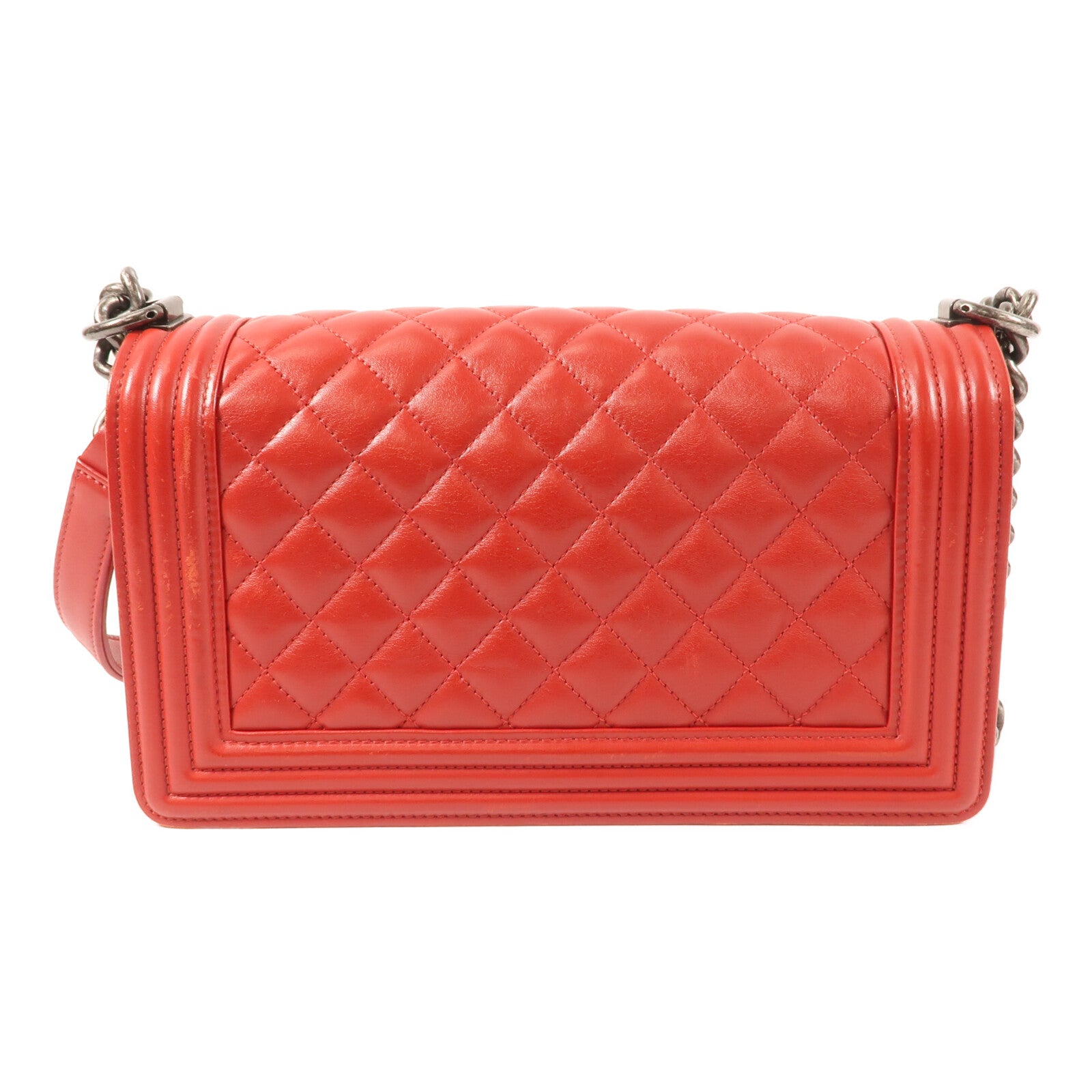 CHANEL 牛皮皮革Boy 25銀扣鏈帶肩背袋