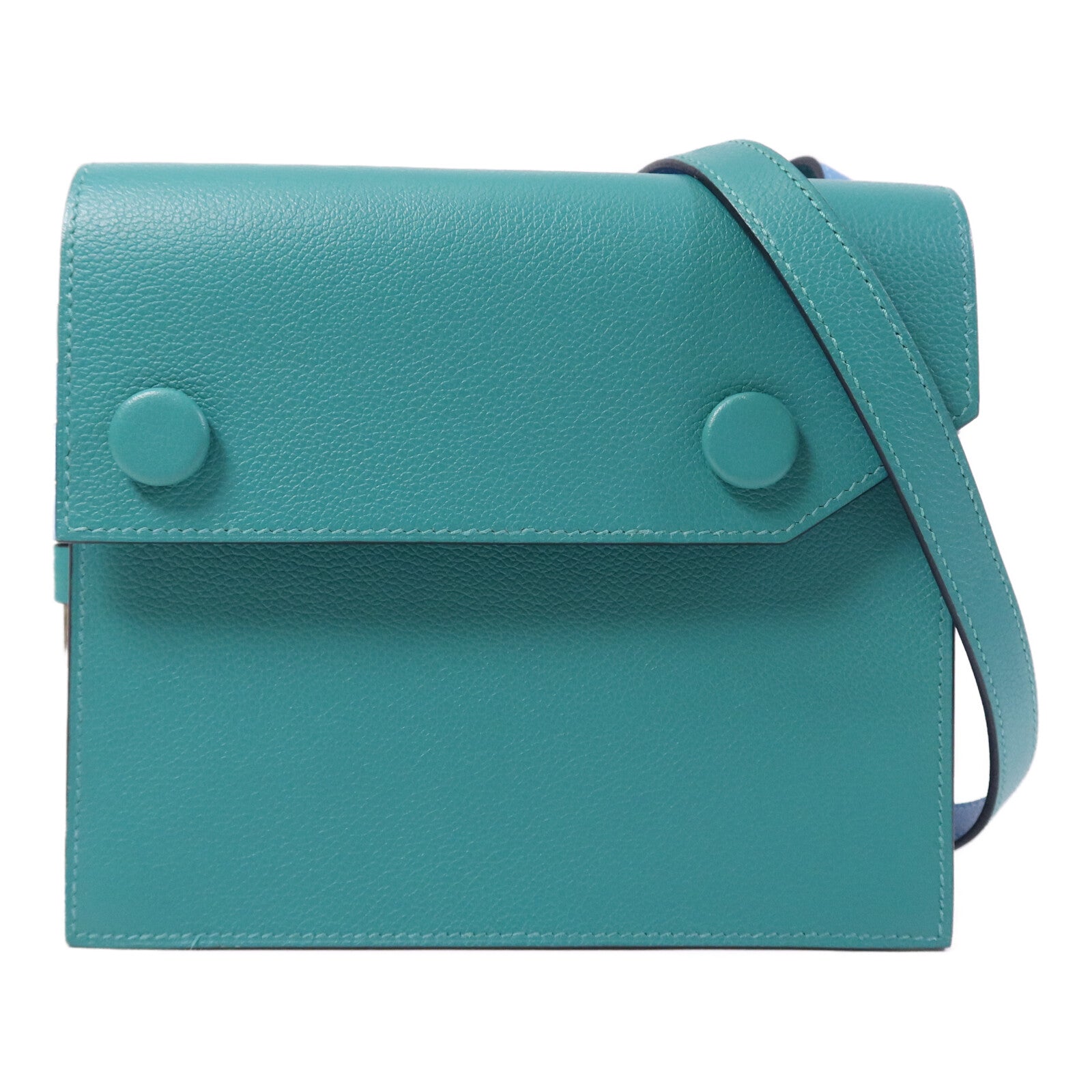 HERMES 【激減優惠】Evercolor皮革Twins銀扣肩背袋Rose Azalee/Menthe