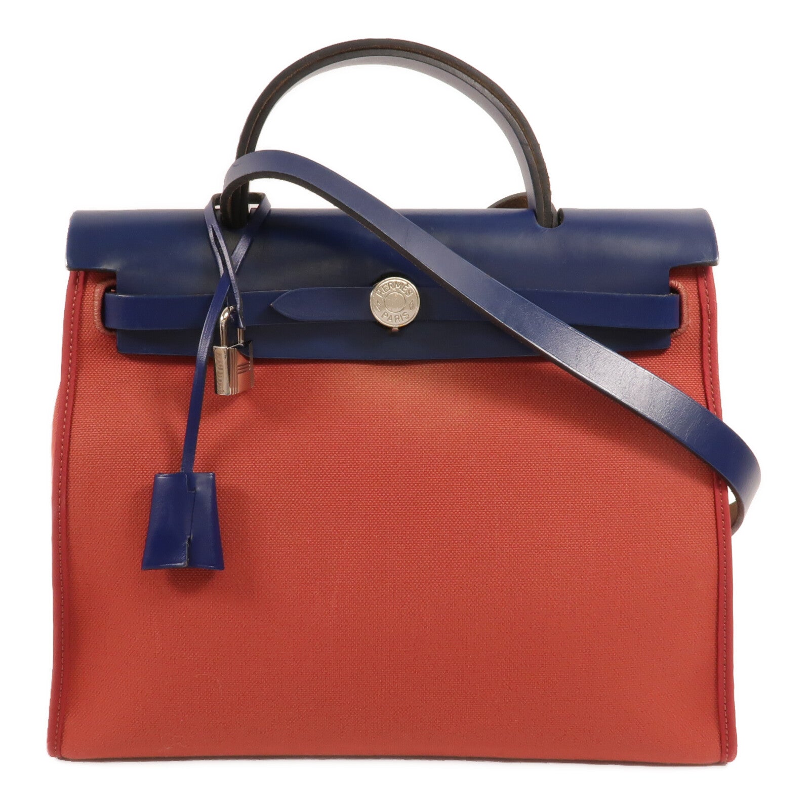 HERMES 帆布Herbag PM手挽肩背兩用袋Rouge Grenat/Bleu Saphir