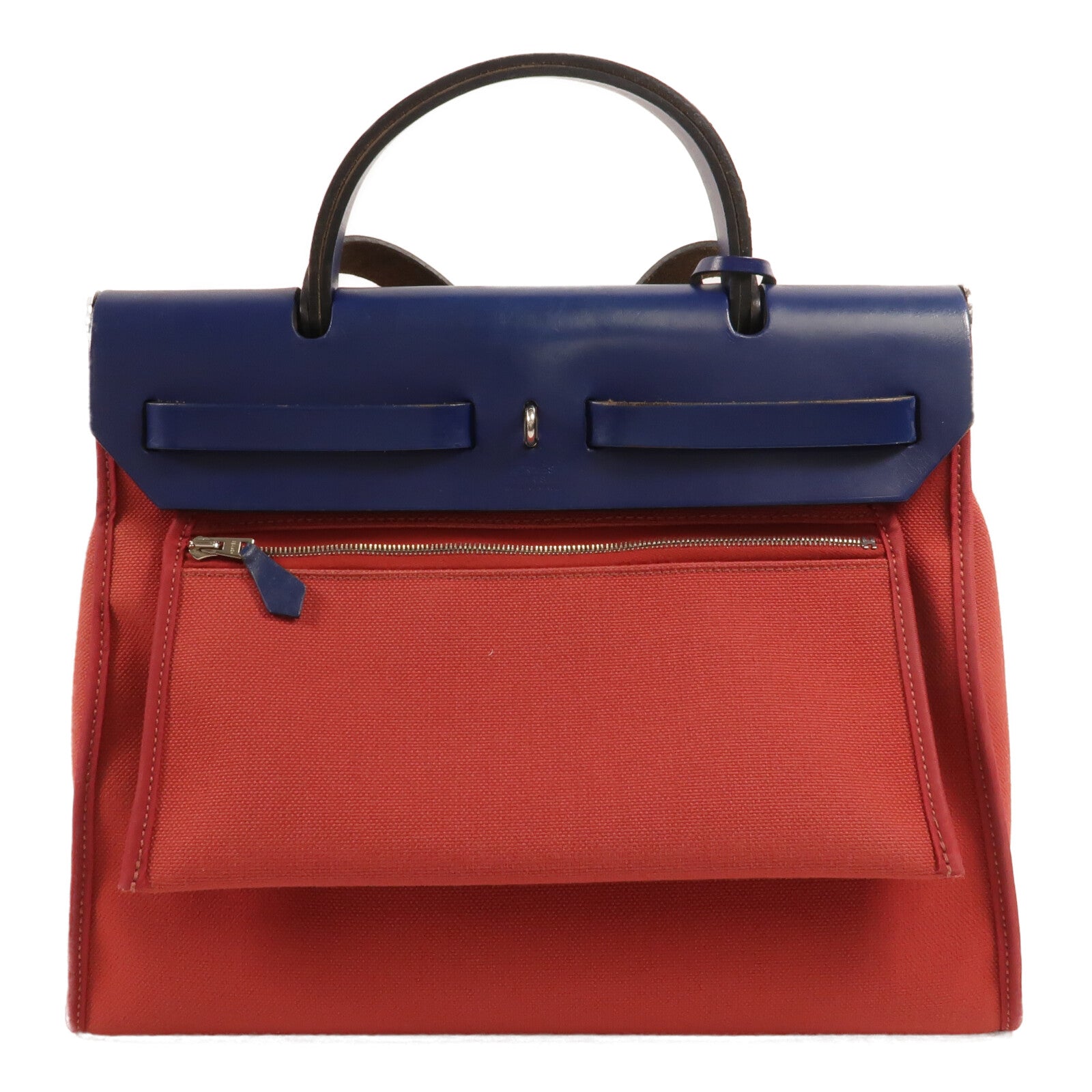 HERMES 帆布Herbag PM手挽肩背兩用袋Rouge Grenat/Bleu Saphir