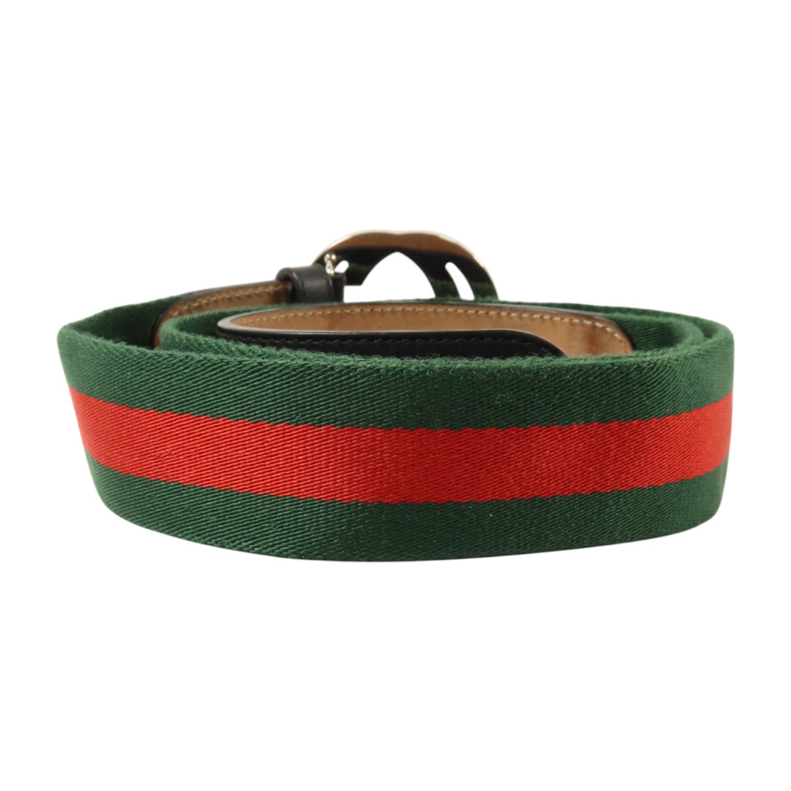 GUCCI 牛皮皮革/帆布GG Buckle Belt 90cm銀扣皮帶